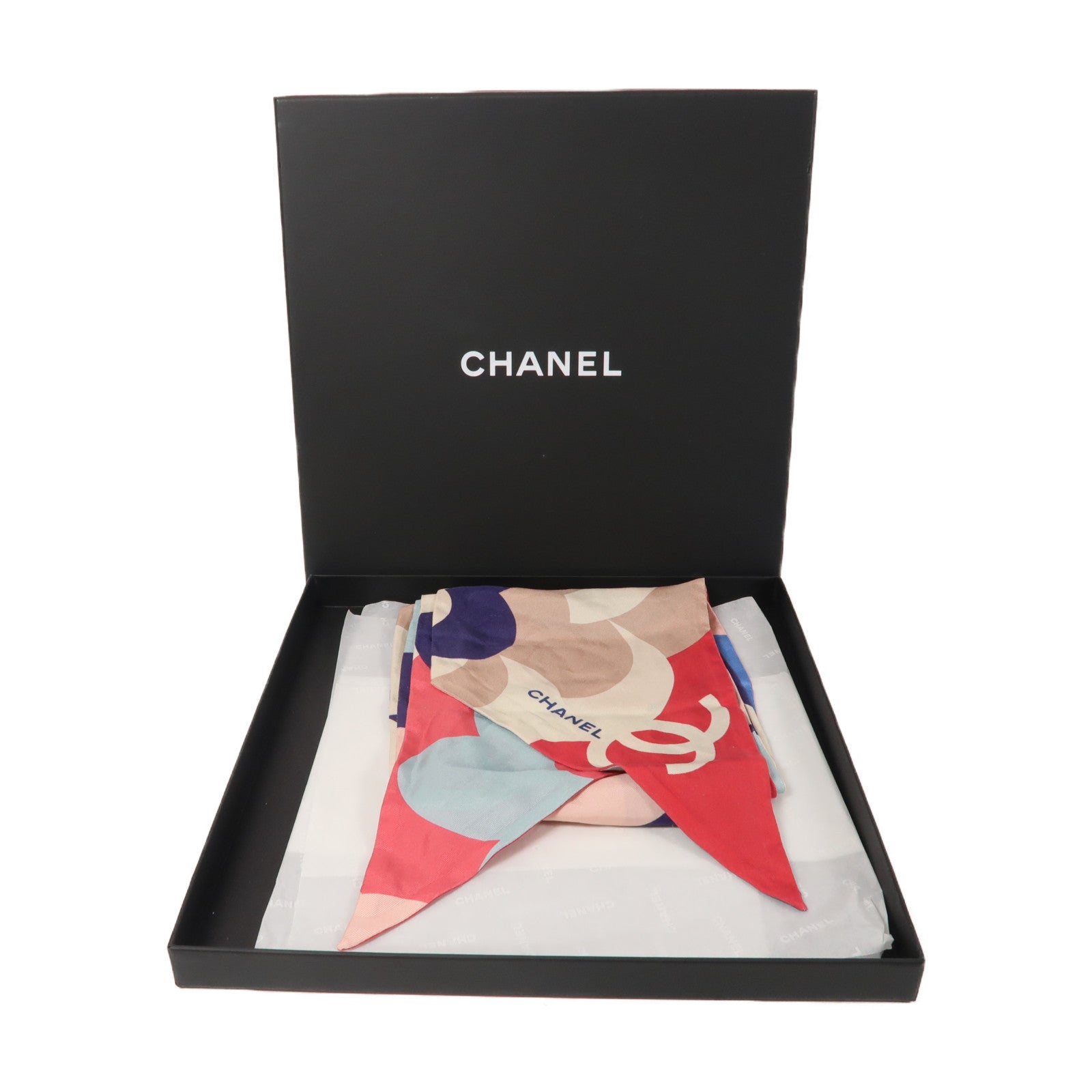 CHANEL 絲質Scarf圍巾粉紅色/藍色/白色