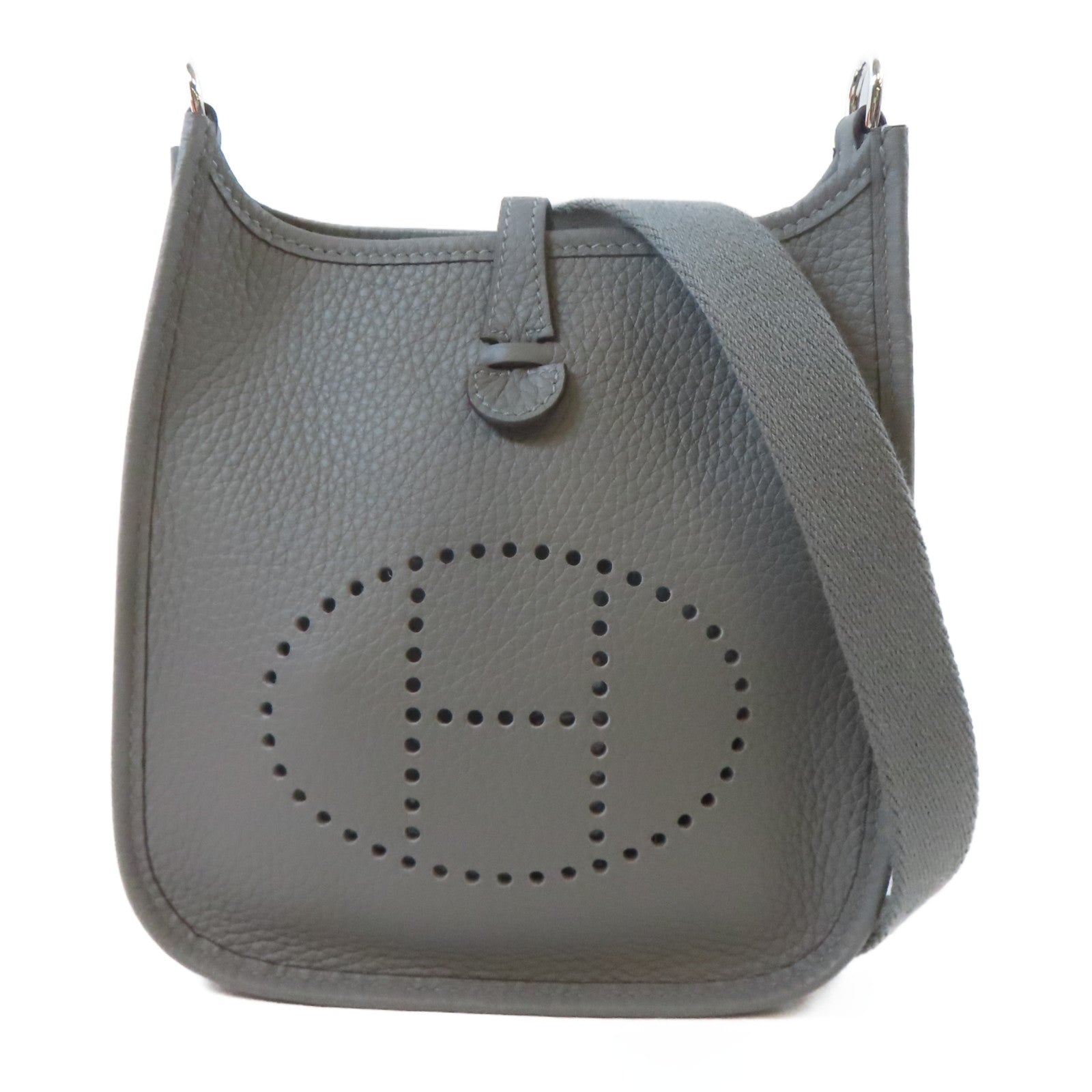 HERMES Clemence皮革Evelyne TPM銀扣肩背袋Gris Mayer灰色
