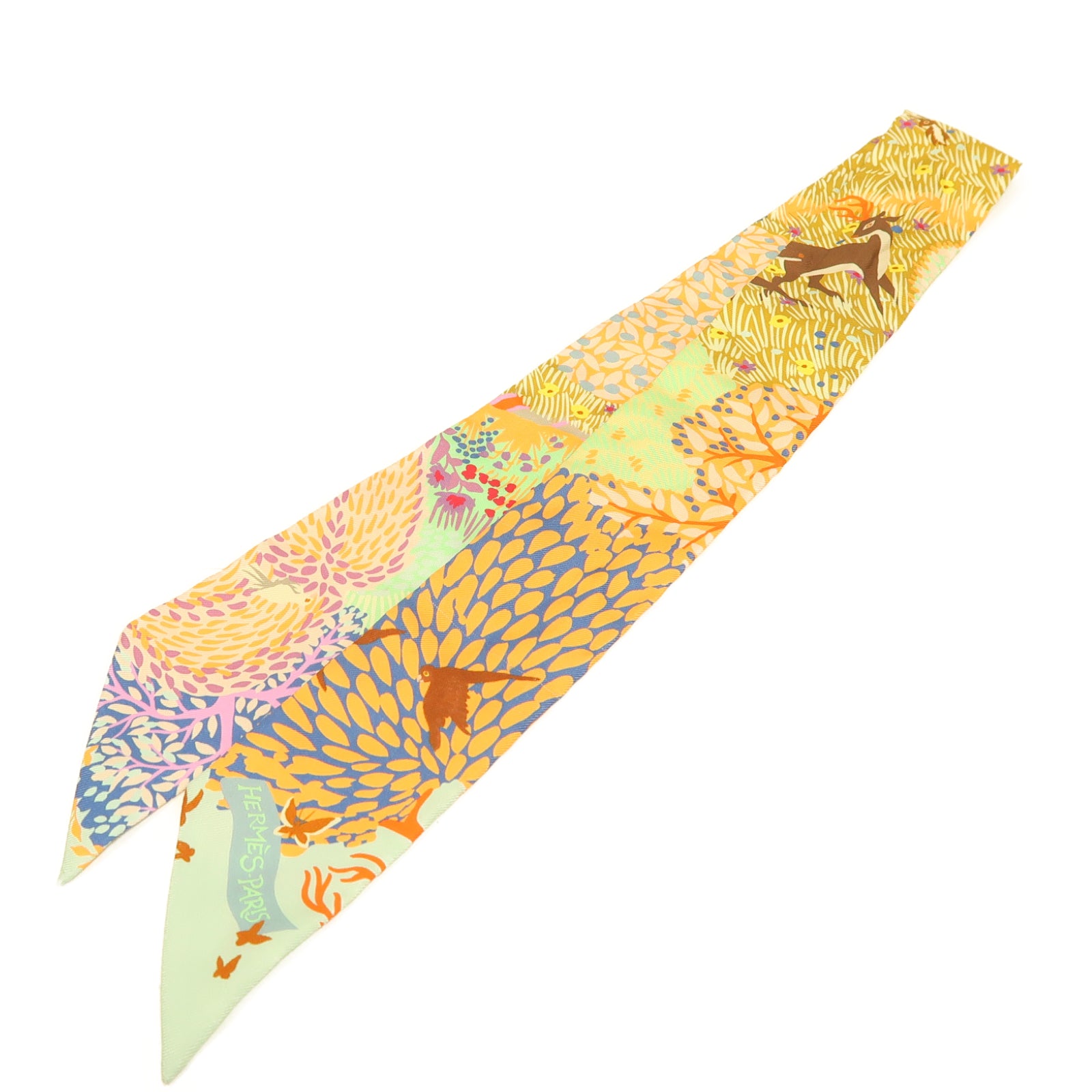HERMES 絲質Twilly絲巾黃色/橙色/藍色
