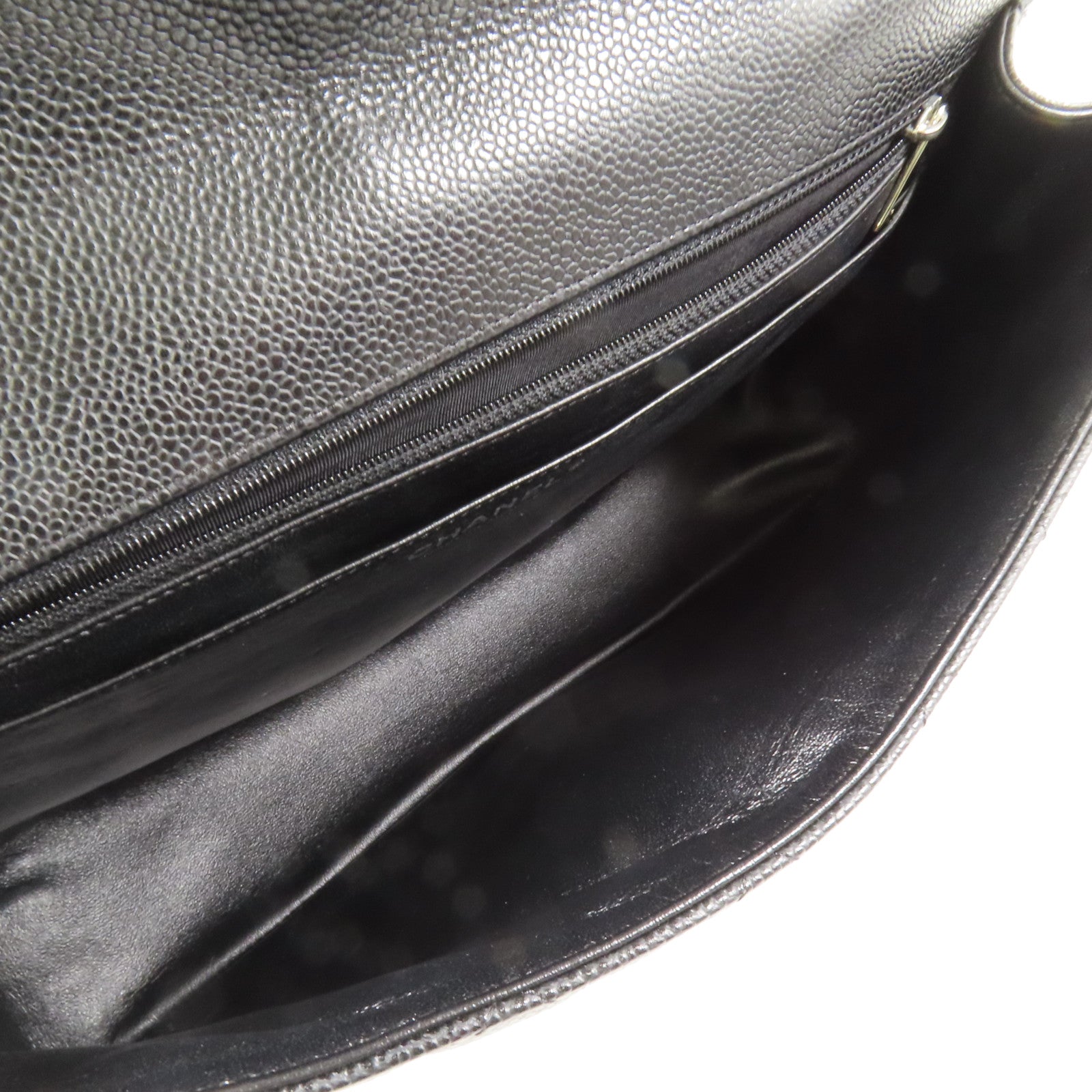 CHANEL 牛皮皮革Large Classic銀扣鏈帶肩背袋