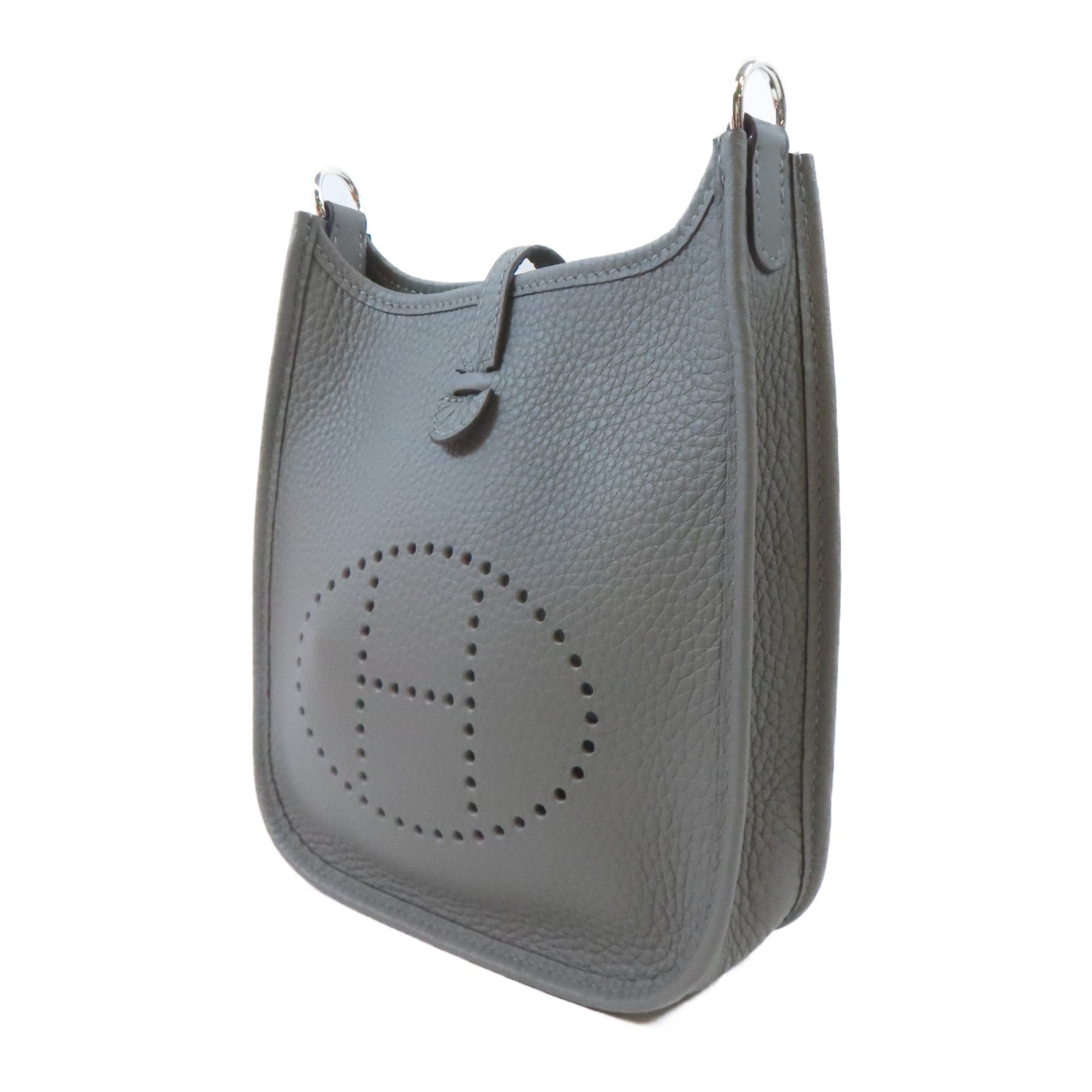 HERMES Clemence皮革Evelyne TPM銀扣肩背袋Gris Mayer灰色