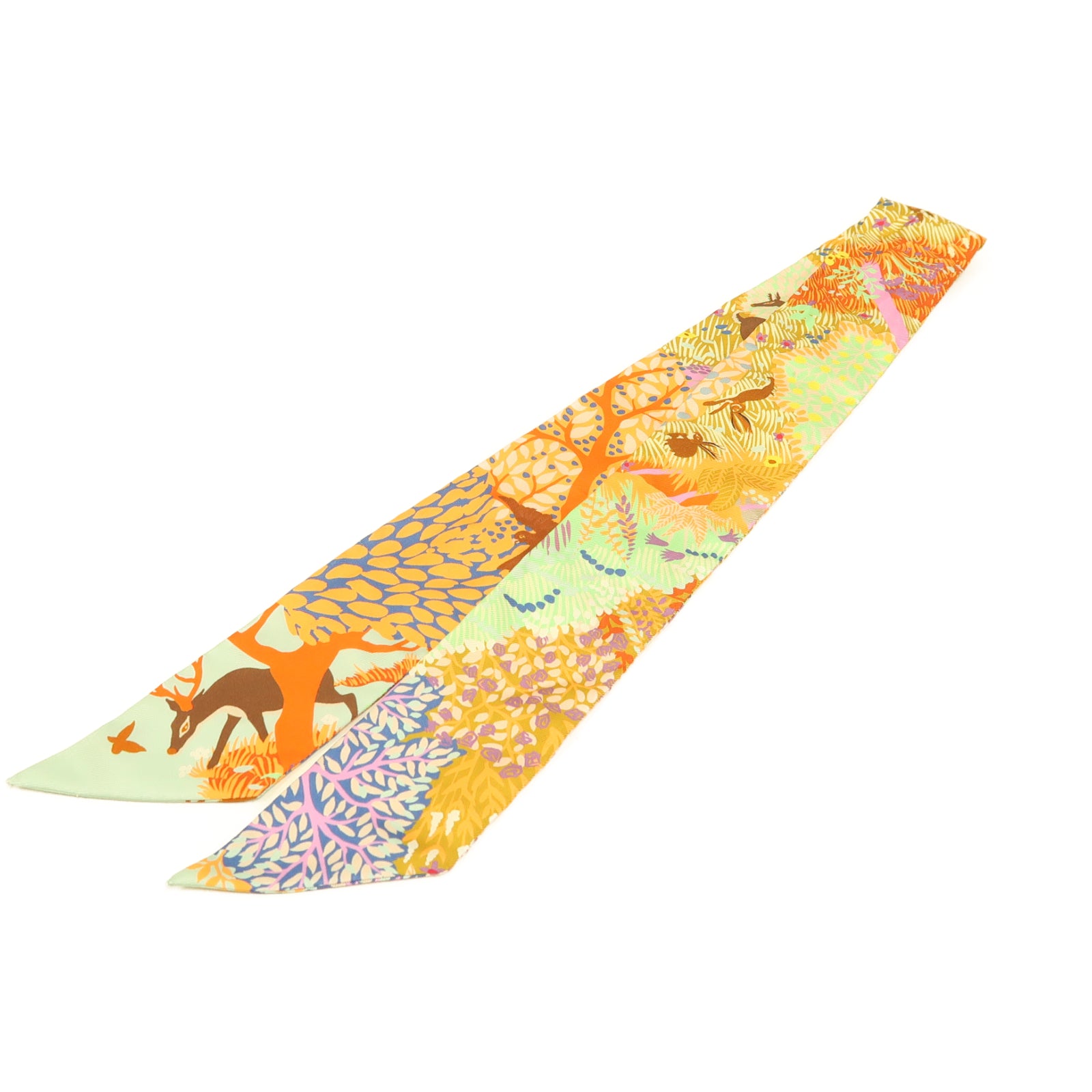 HERMES 絲質Twilly絲巾黃色/橙色/藍色