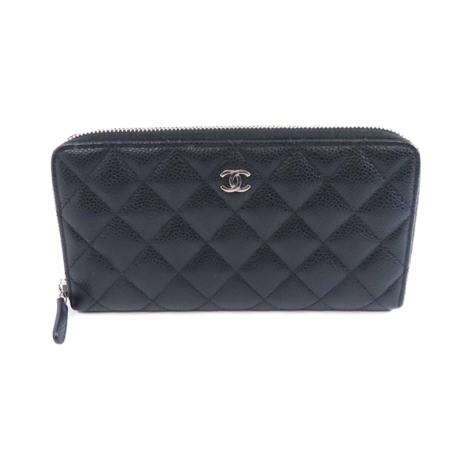 CHANEL 【激減優惠】菱格Caviar皮革Long Zipper銀扣長錢包黑色