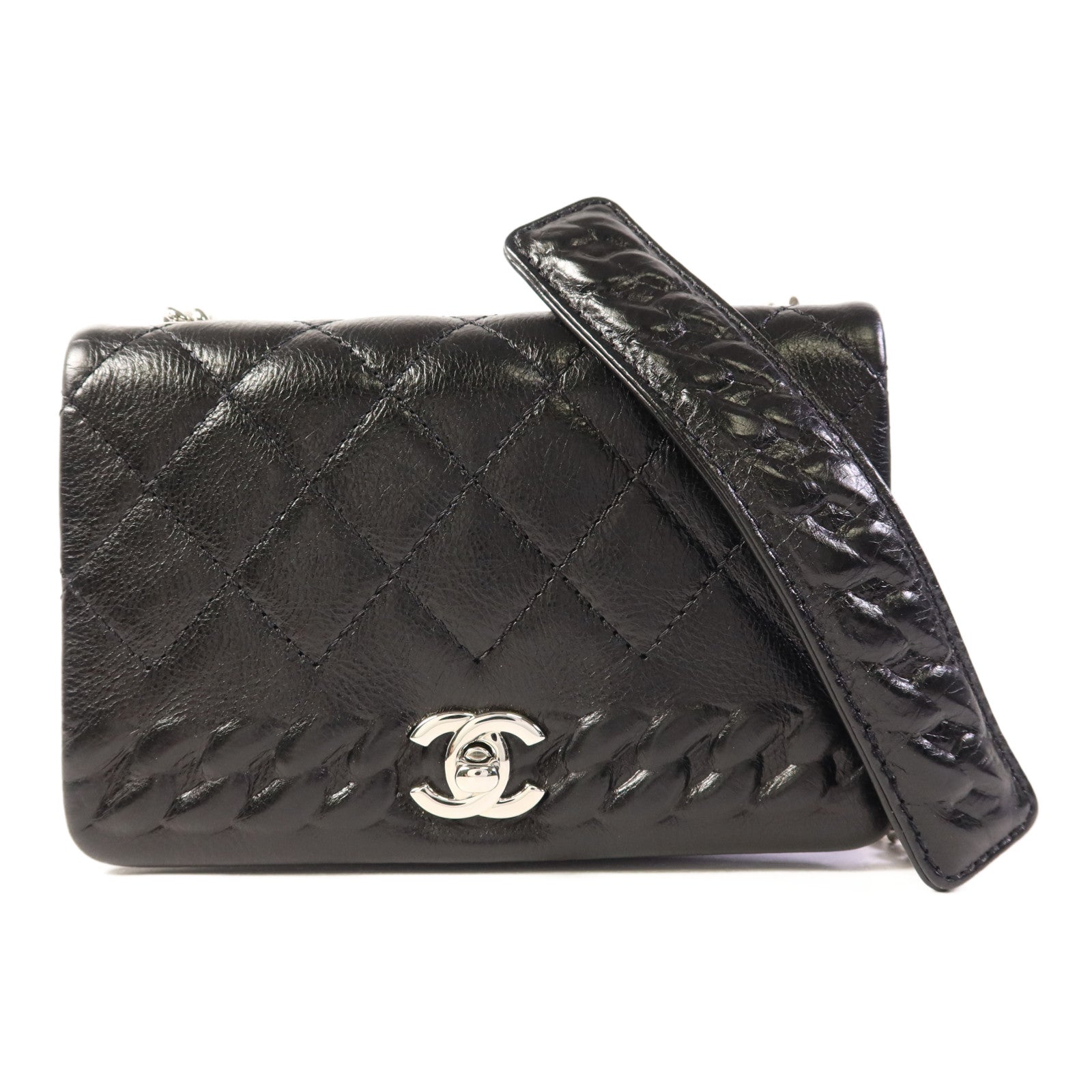 CHANEL 牛皮皮革Chain Shoulder銀扣鏈帶肩背袋