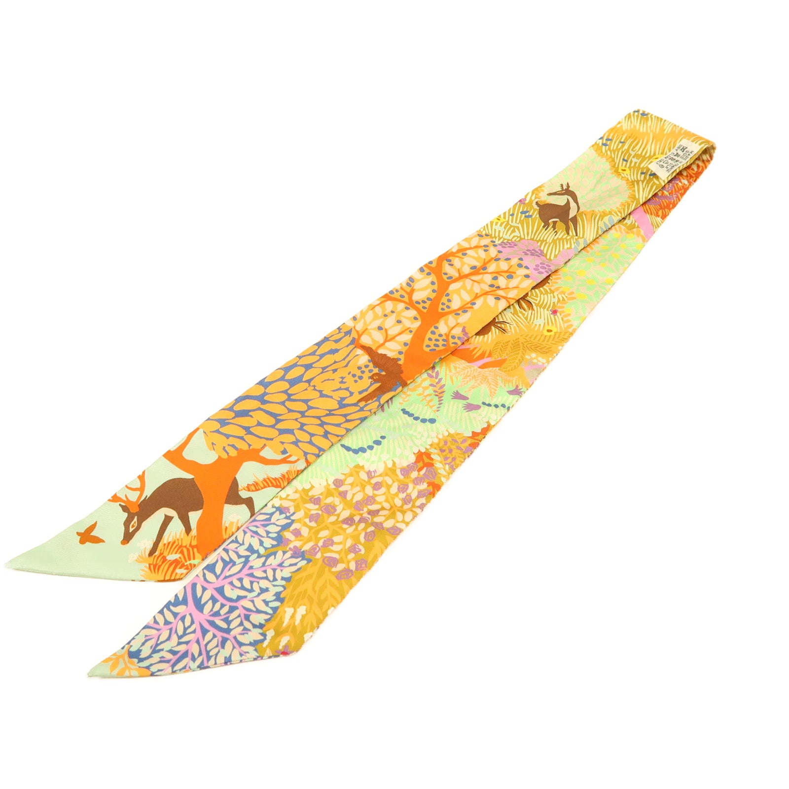 HERMES 絲質Twilly絲巾黃色/橙色/藍色