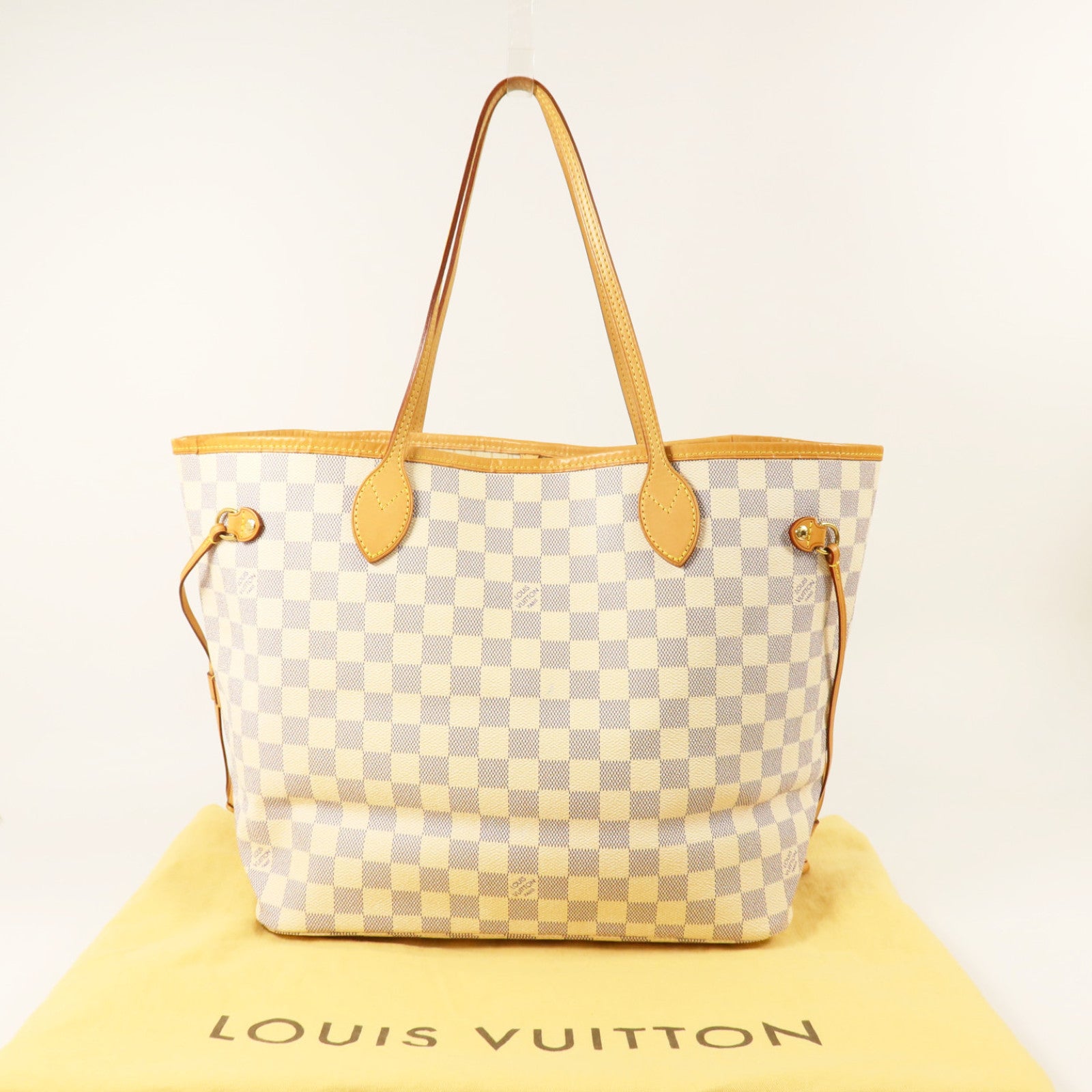 LOUIS VUITTON Damier Azur Neverfull MM金扣肩背袋