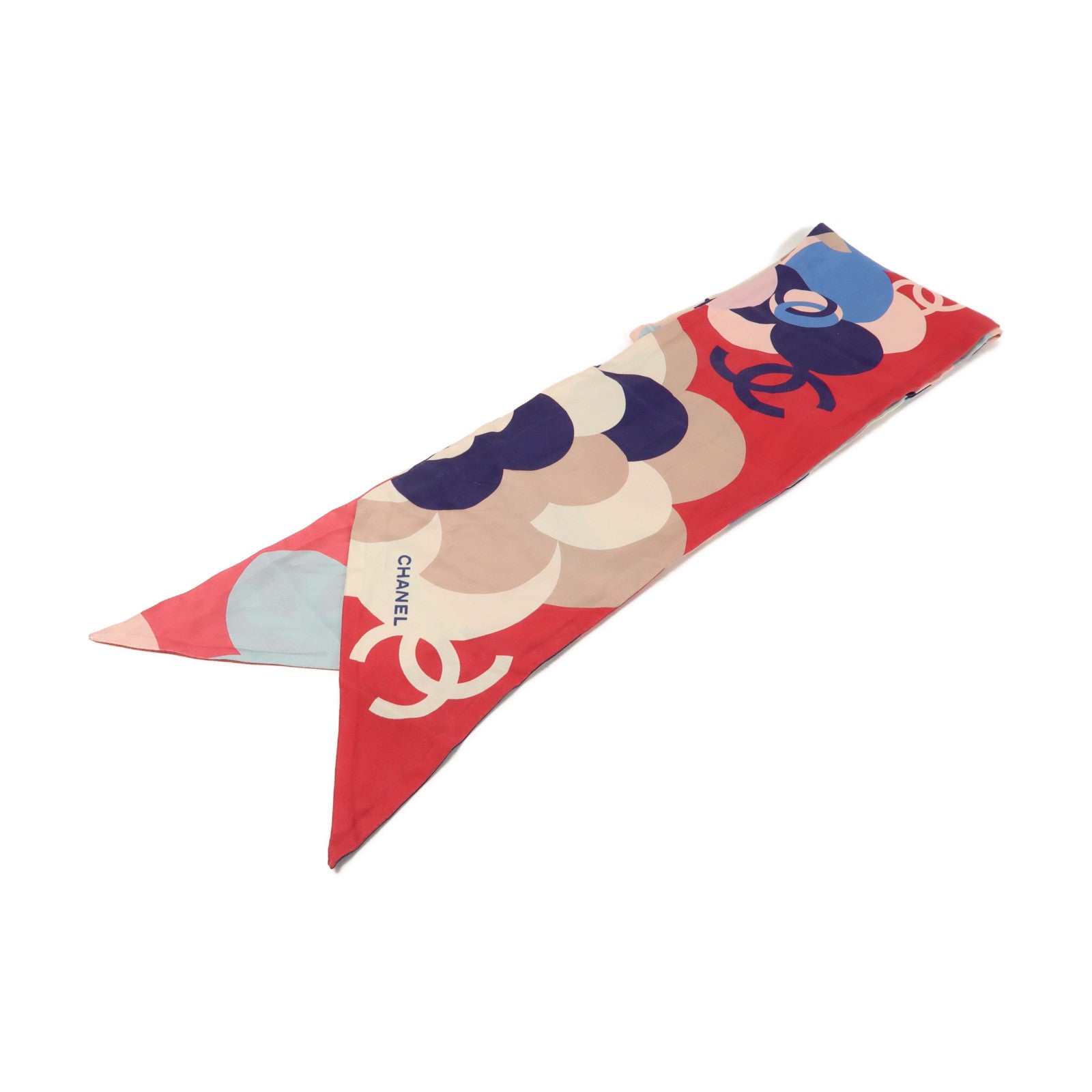 CHANEL 絲質Scarf圍巾粉紅色/藍色/白色