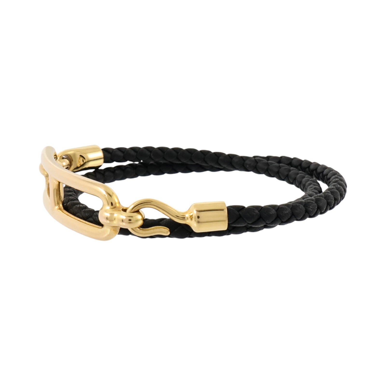 HERMES Swift皮革/金屬Roulis Double Tour手鏈Black