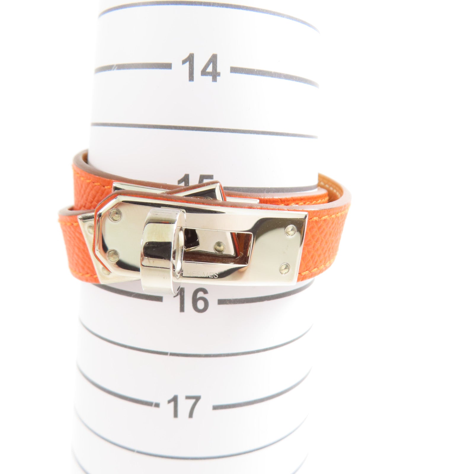 HERMES 牛皮皮革Kelly Double Tour銀扣手帶Feu