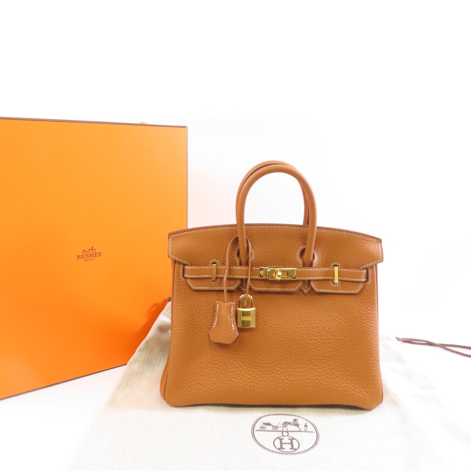 HERMES 【激減優惠】Togo皮革Birkin25金扣手挽袋Gold/棕色