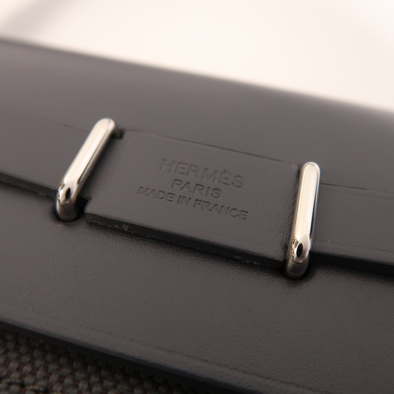 HERMES 帆布Mini Herbag銀扣肩背袋Ardoise