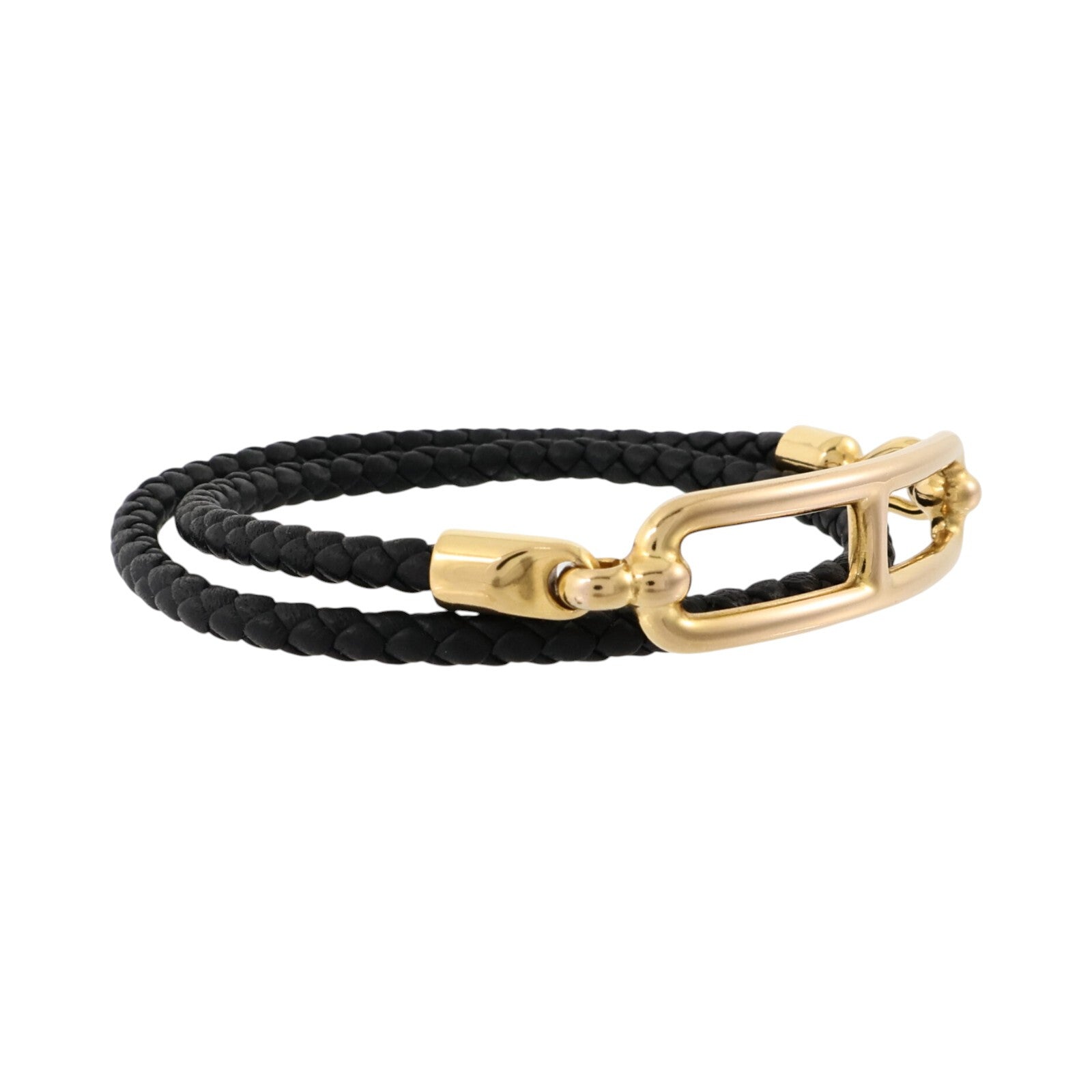 HERMES Swift皮革/金屬Roulis Double Tour手鏈Black