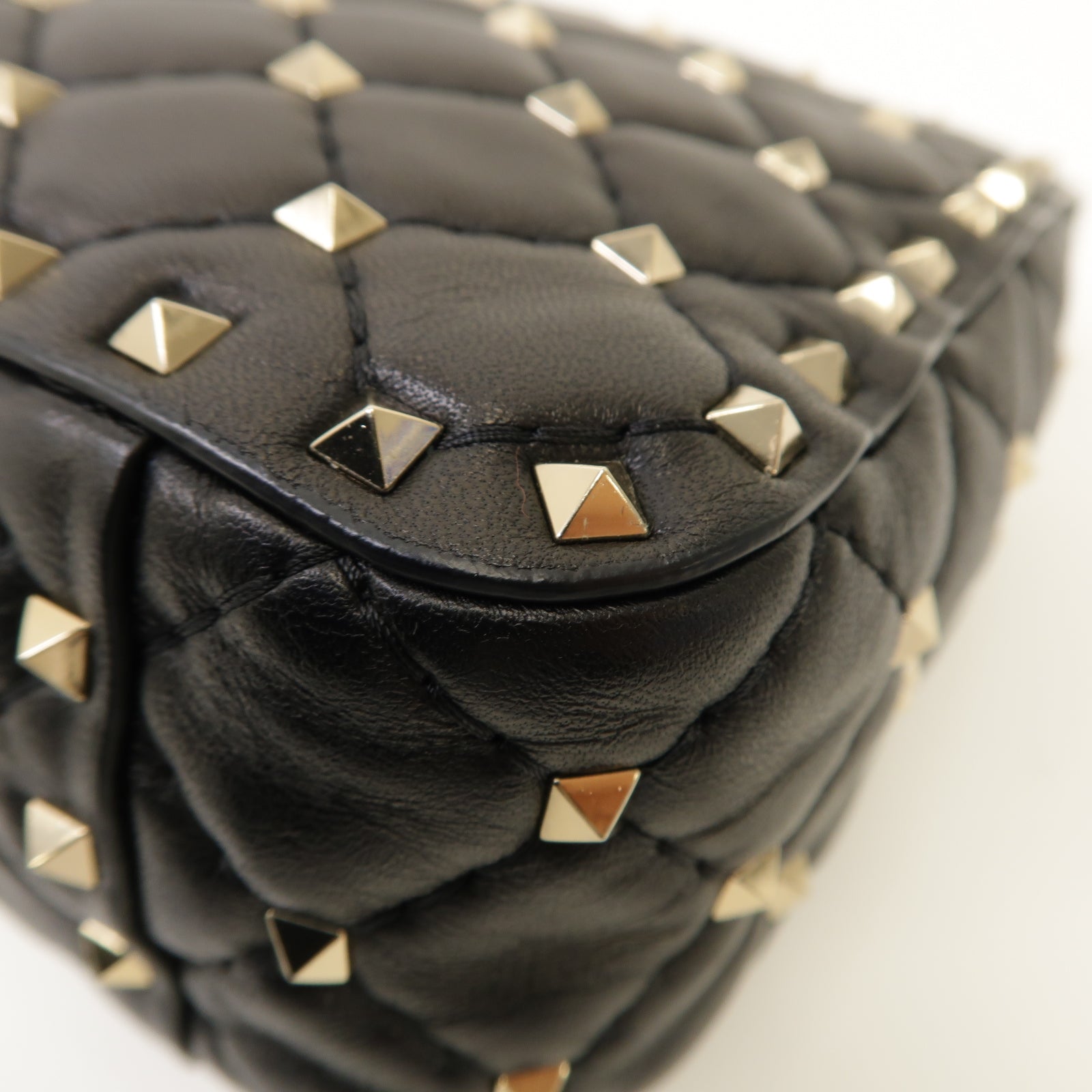 Valentino 牛皮皮革Garavani Rockstud Spike Bag金扣手挽肩背兩用袋黑色