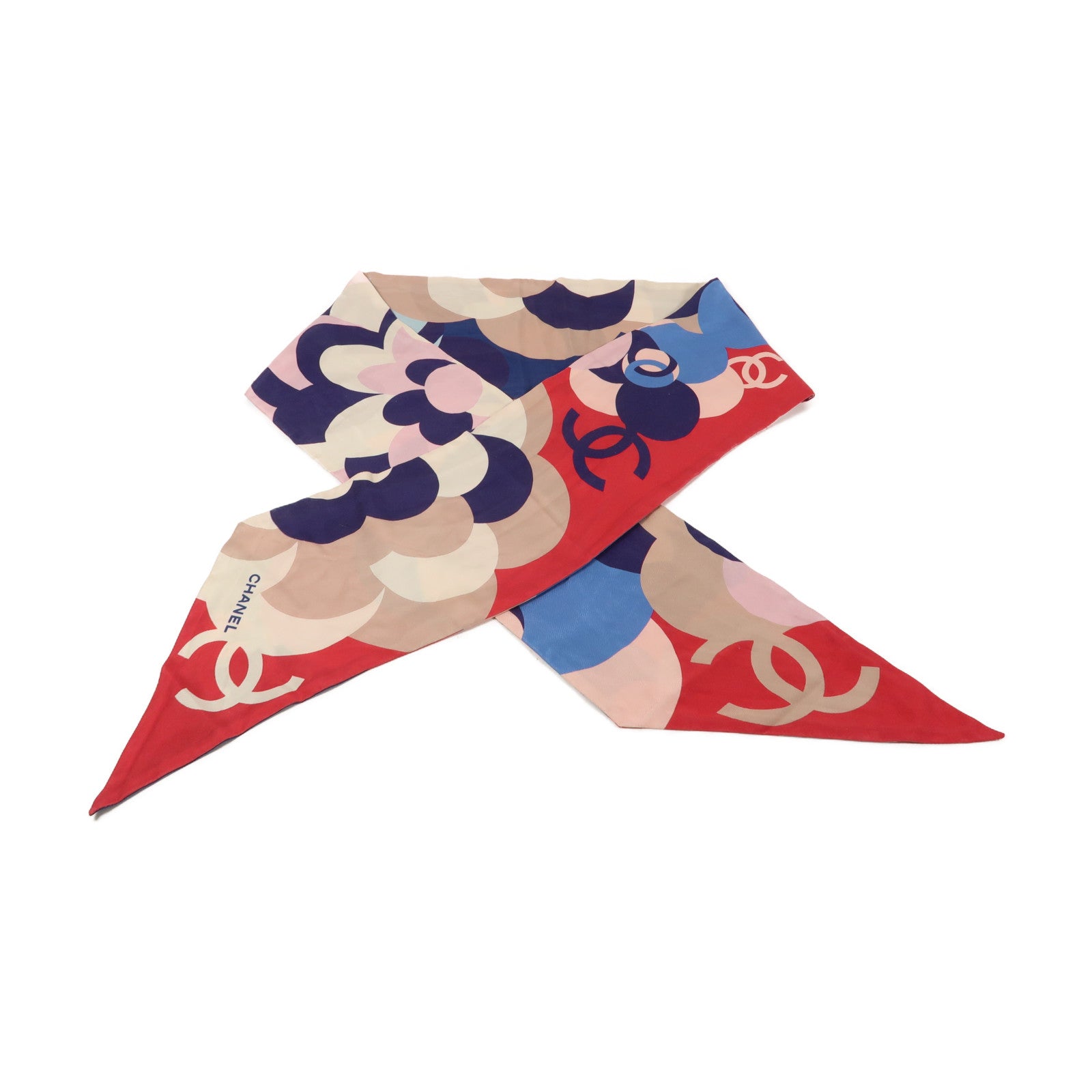 CHANEL 絲質Scarf圍巾粉紅色/藍色/白色
