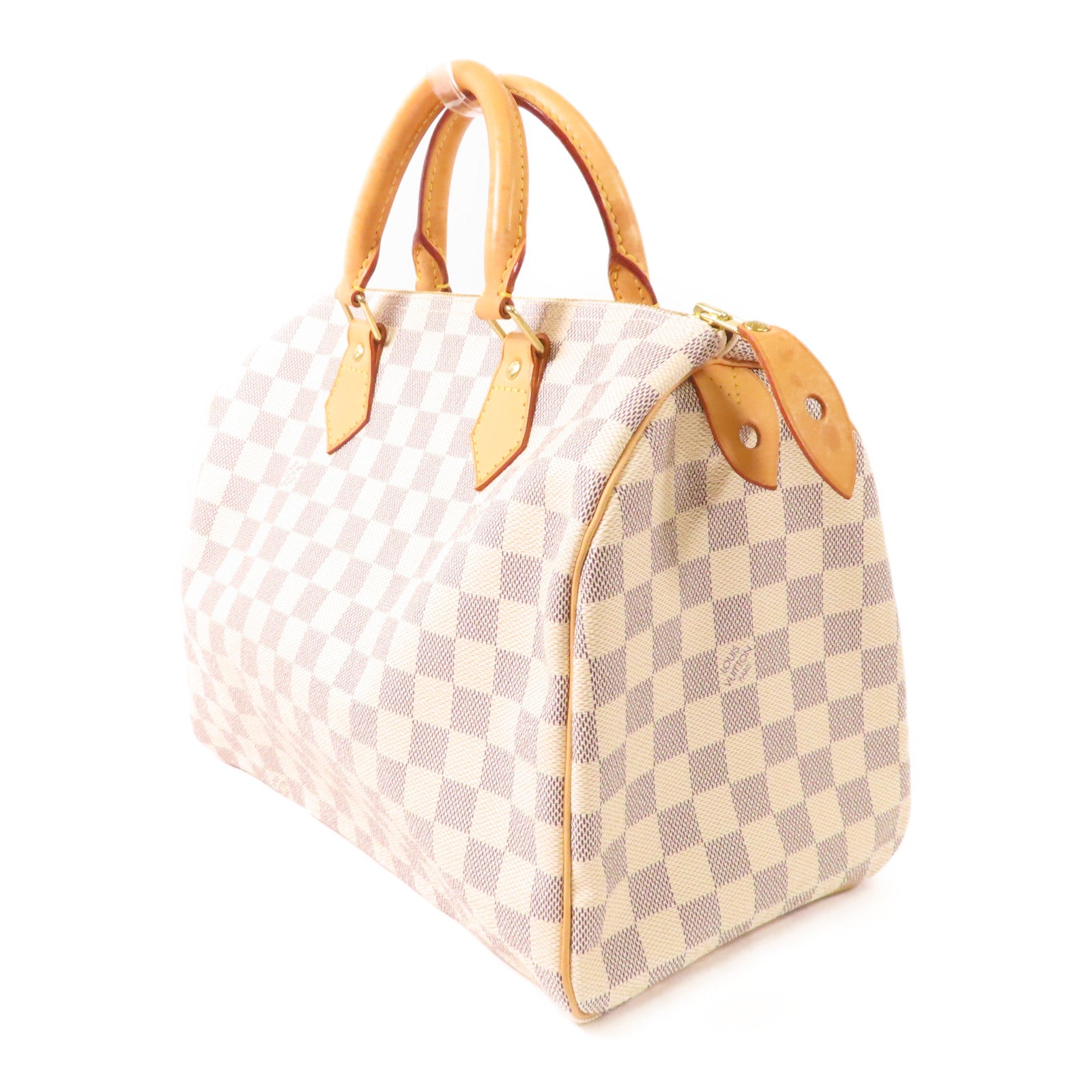 LOUIS VUITTON Damier Azur Speedy 30金扣手挽袋白色