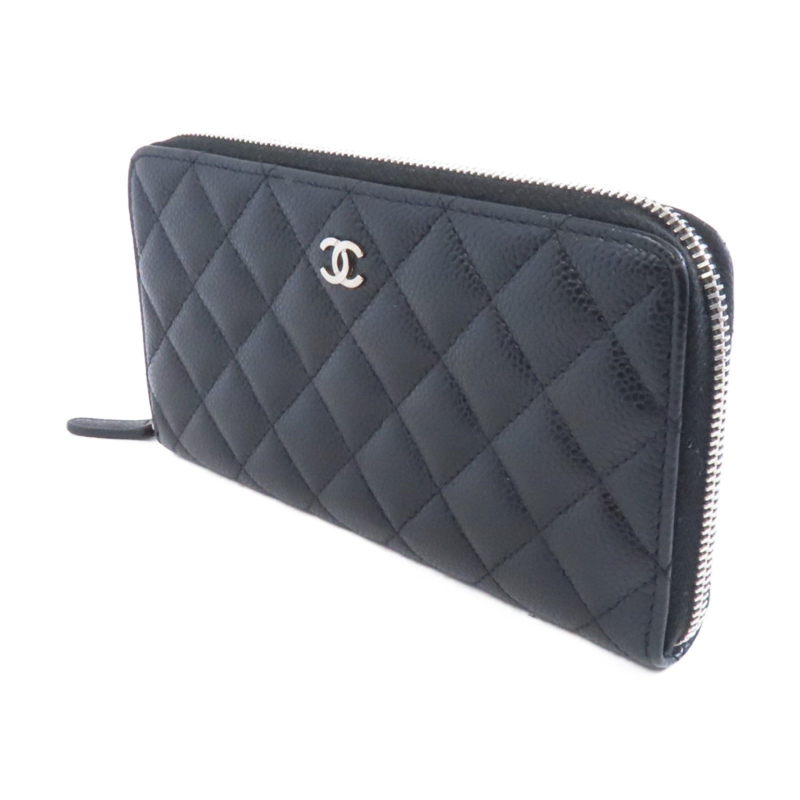 CHANEL 【激減優惠】菱格Caviar皮革Long Zipper銀扣長錢包黑色