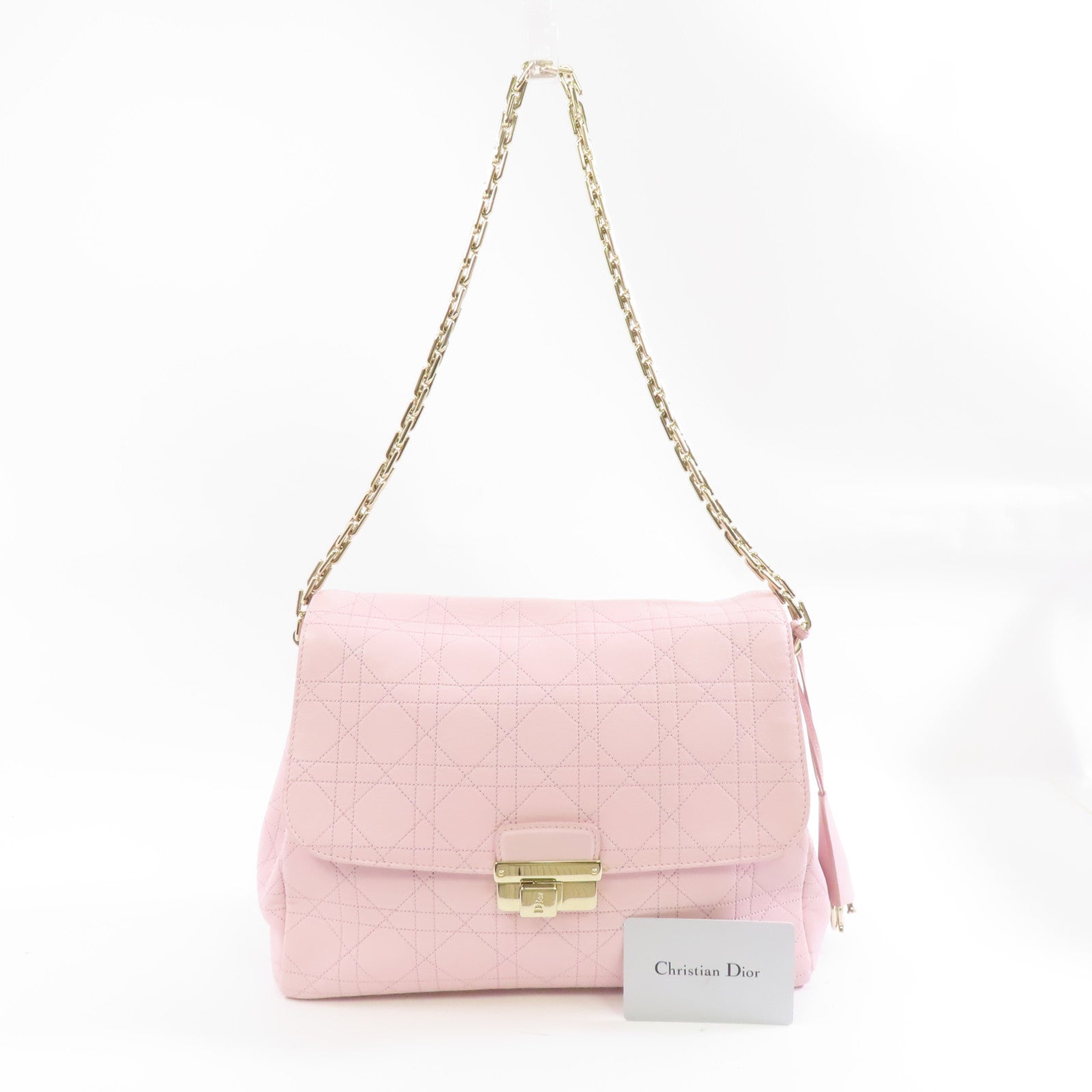 Dior 牛皮皮革Chain Shoulder Bag金扣鏈帶肩背袋粉紅色