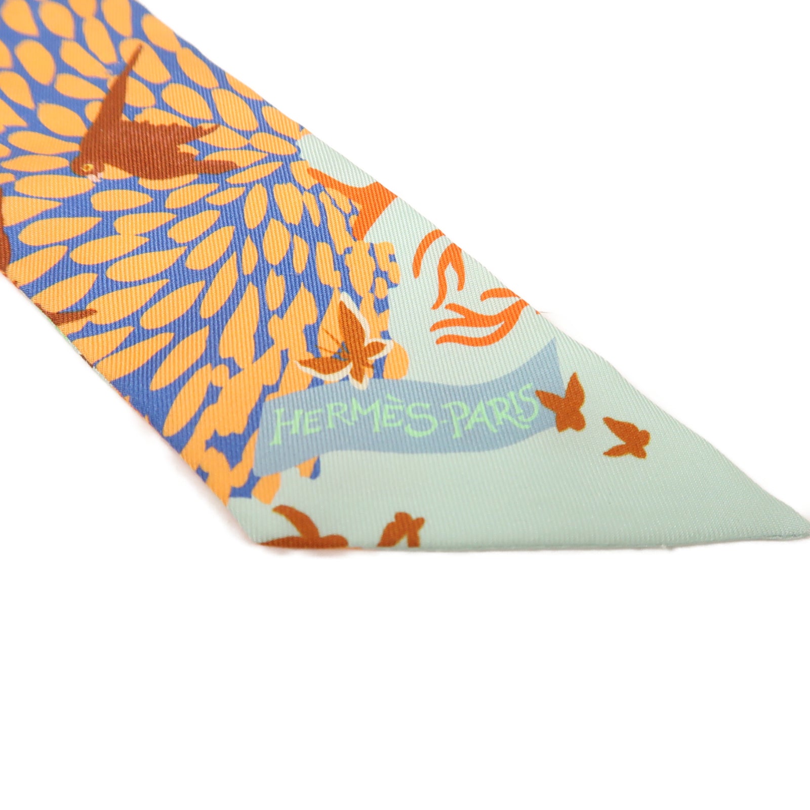 HERMES 絲質Twilly絲巾黃色/橙色/藍色