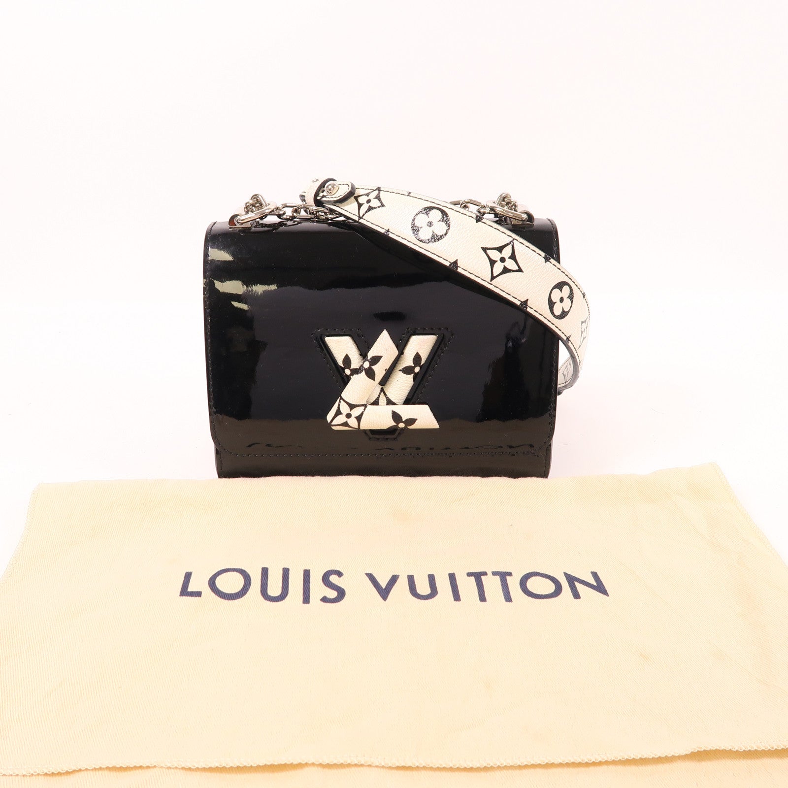 LOUIS VUITTON 漆皮皮革Twist PM銀扣鏈帶肩背袋