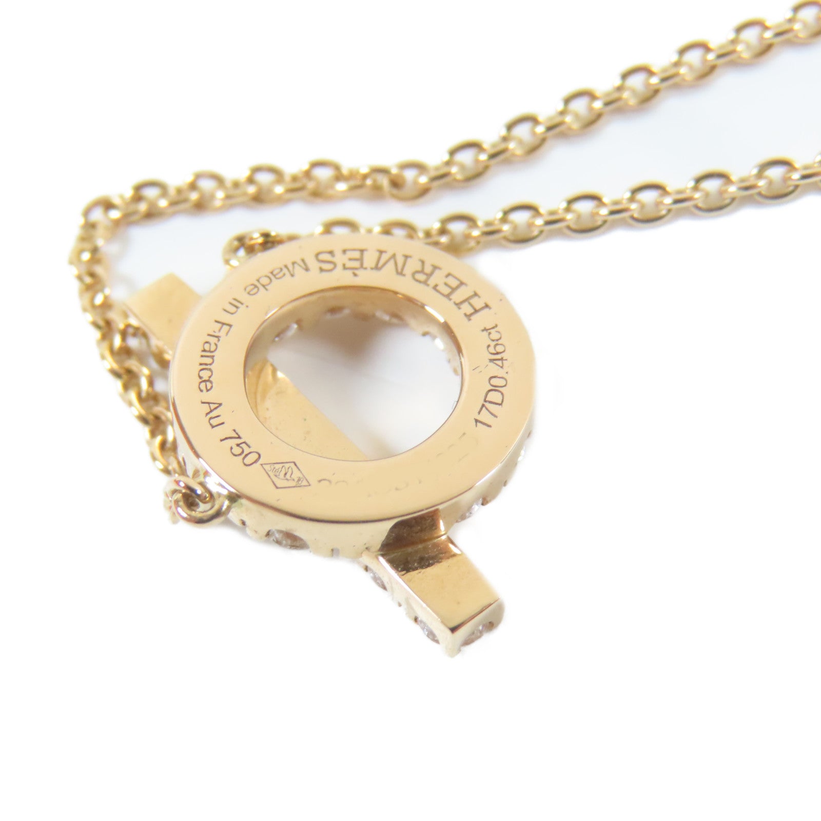 HERMES 18K玫瑰金Finesse Necklace 0.46ct鑽石項鍊#40cm