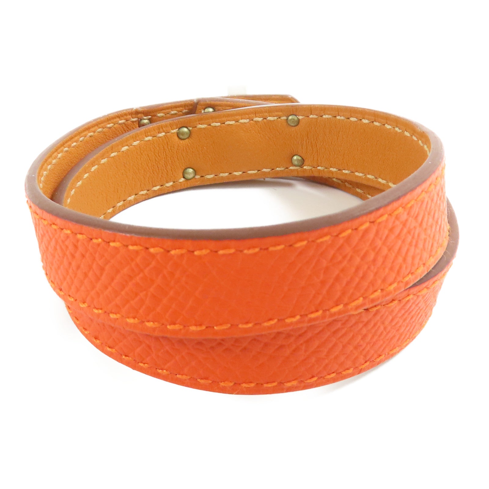 HERMES 牛皮皮革Kelly Double Tour銀扣手帶Feu