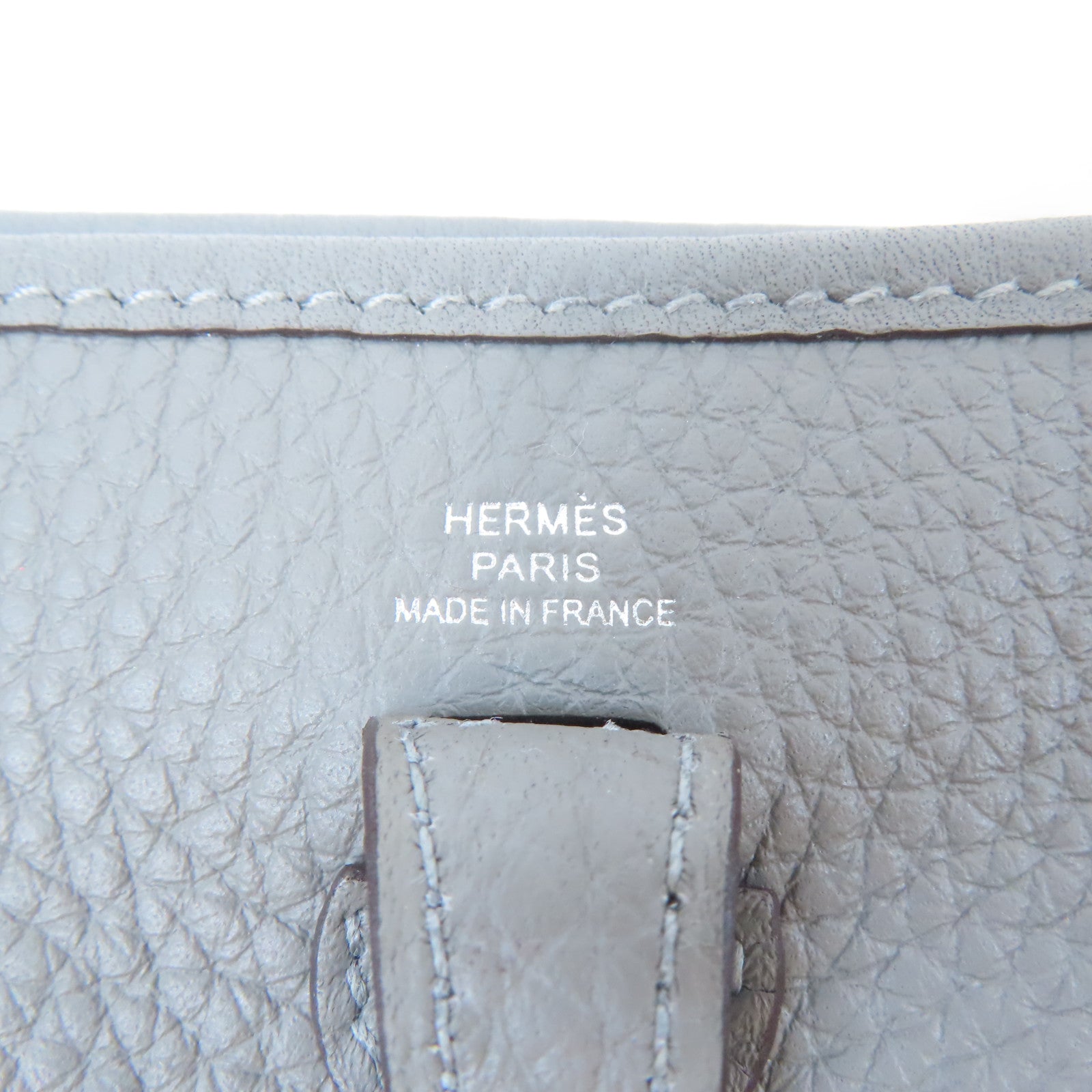 HERMES Clemence皮革Evelyne TPM銀扣肩背袋Gris Mayer灰色