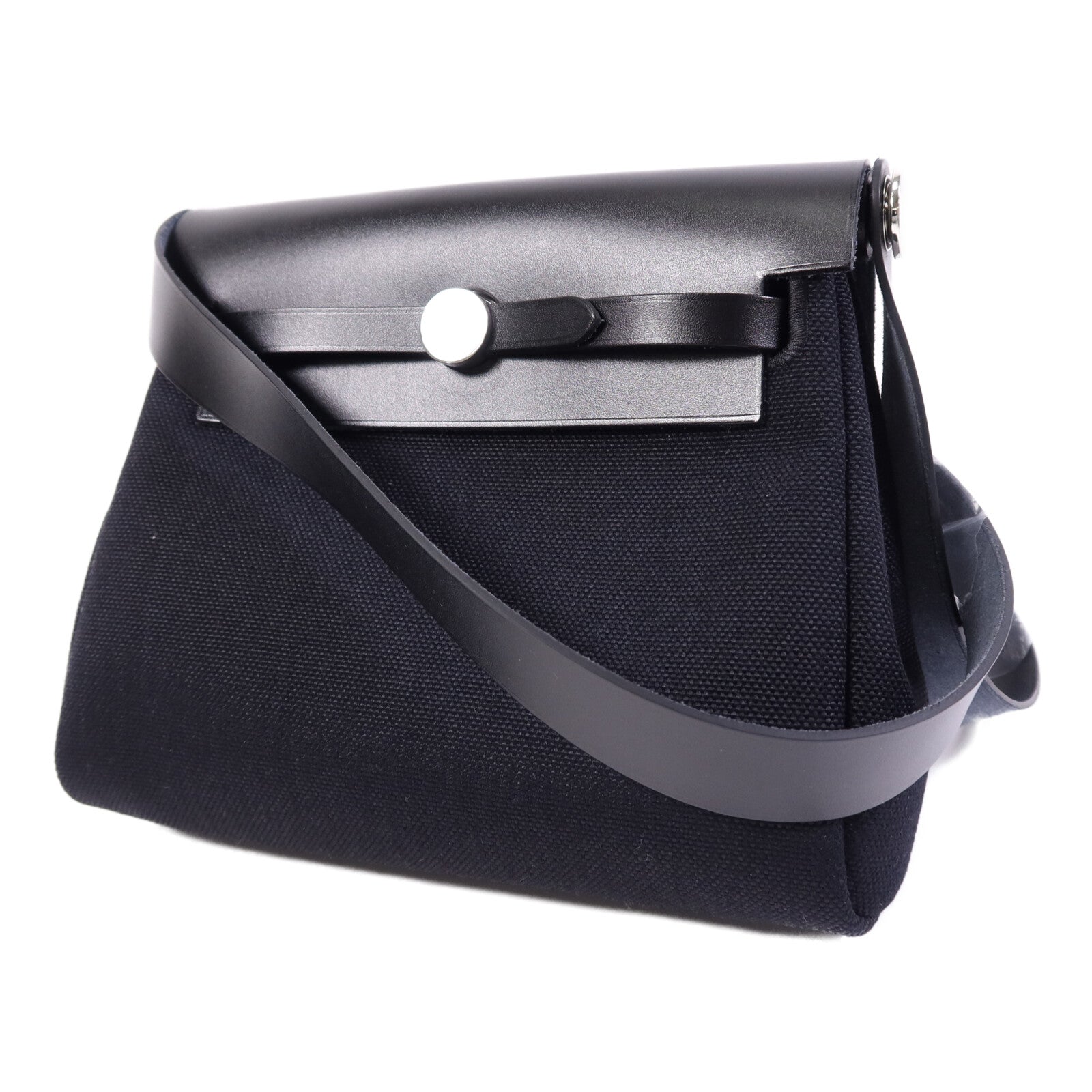 HERMES 帆布Mini Herbag銀扣肩背袋Noir