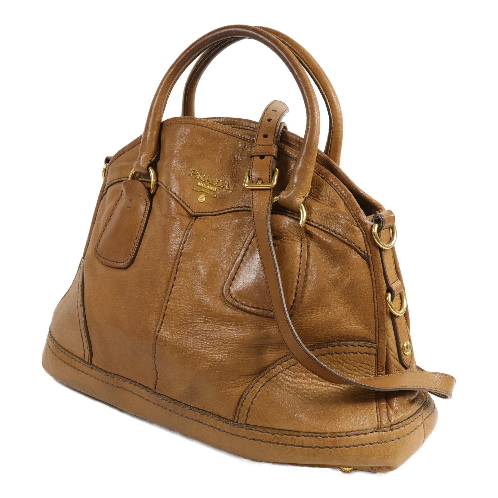 PRADA 鹿皮皮革Cervo Shine Bauletto手挽肩背兩用袋