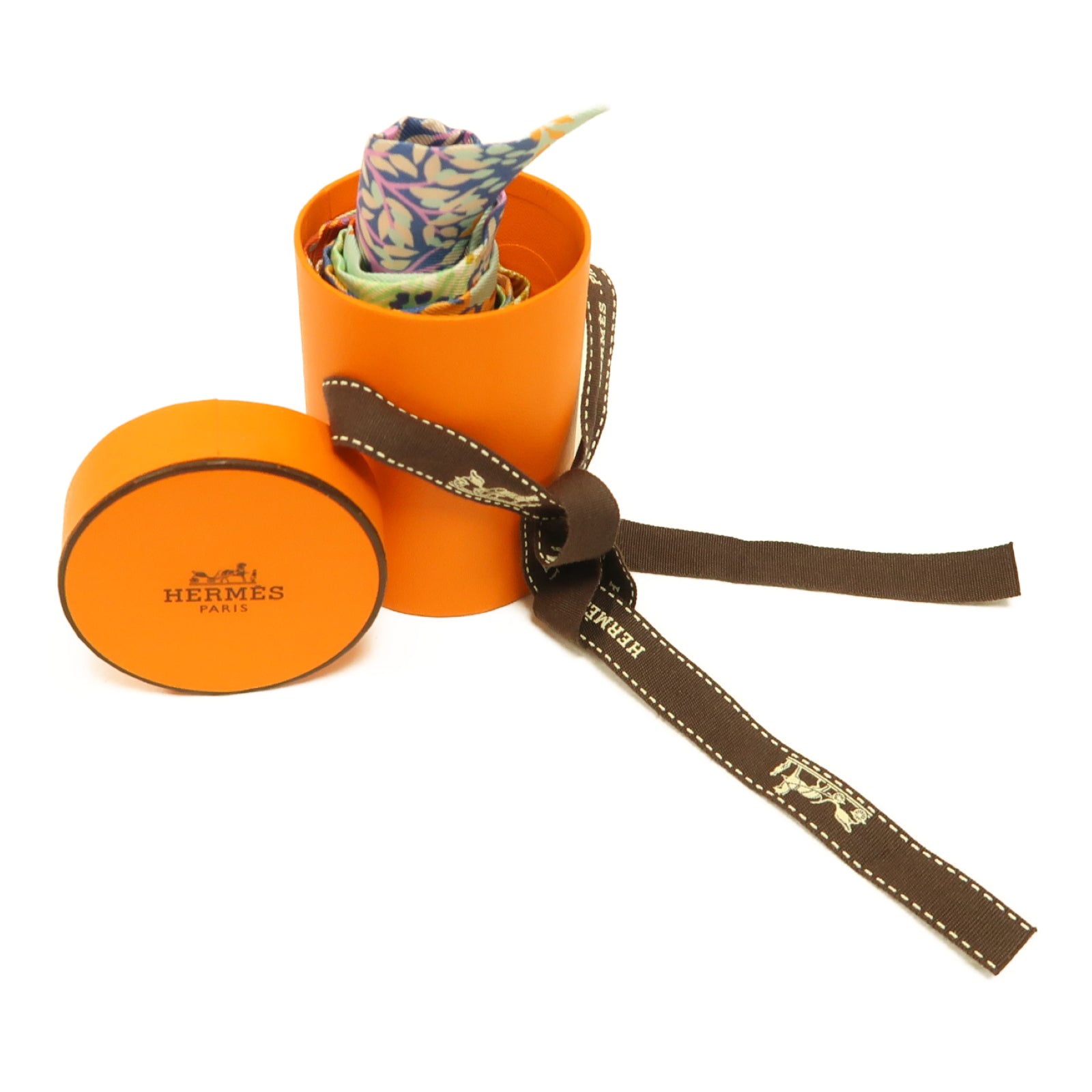 HERMES 絲質Twilly絲巾黃色/橙色/藍色