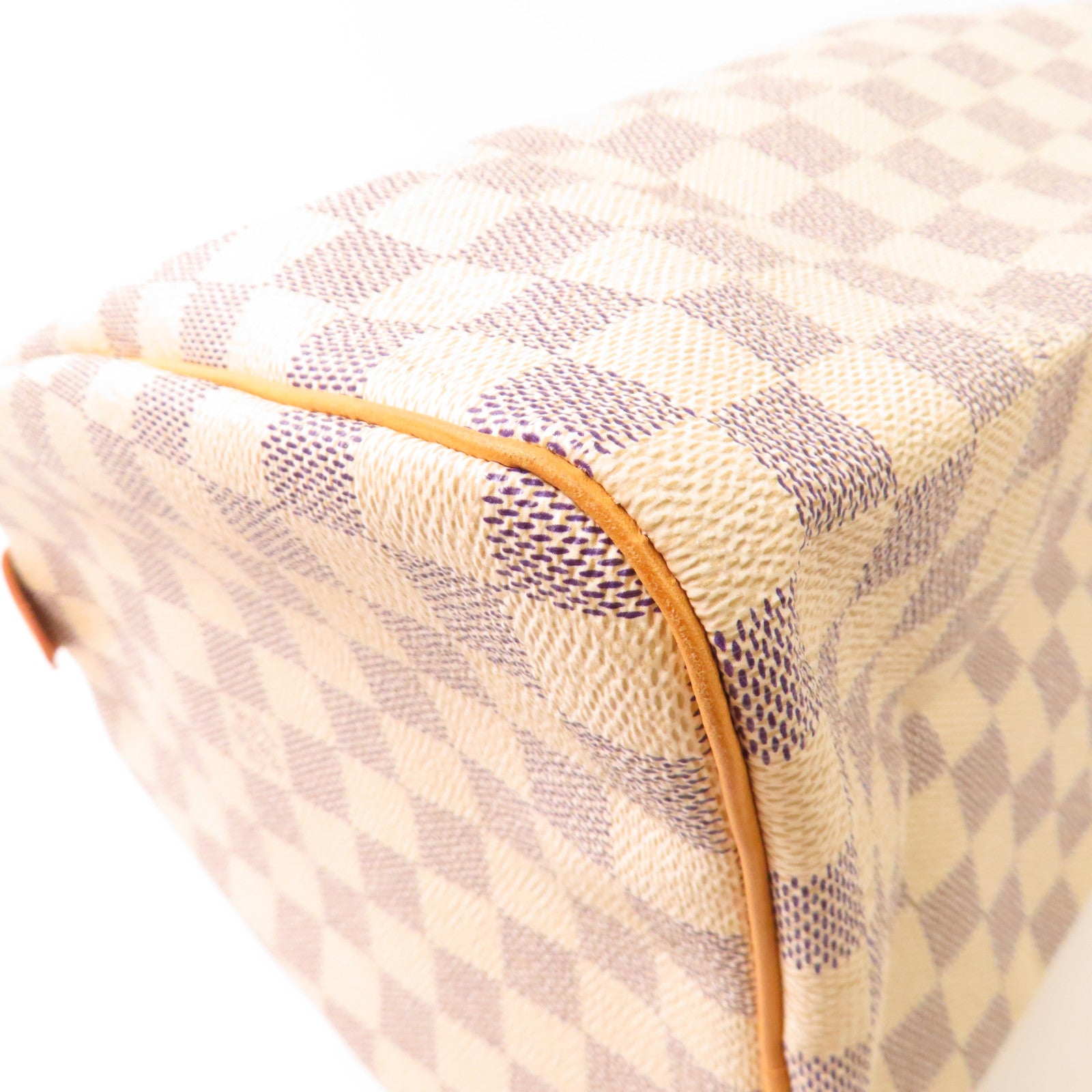 LOUIS VUITTON Damier Azur Speedy 30金扣手挽袋白色