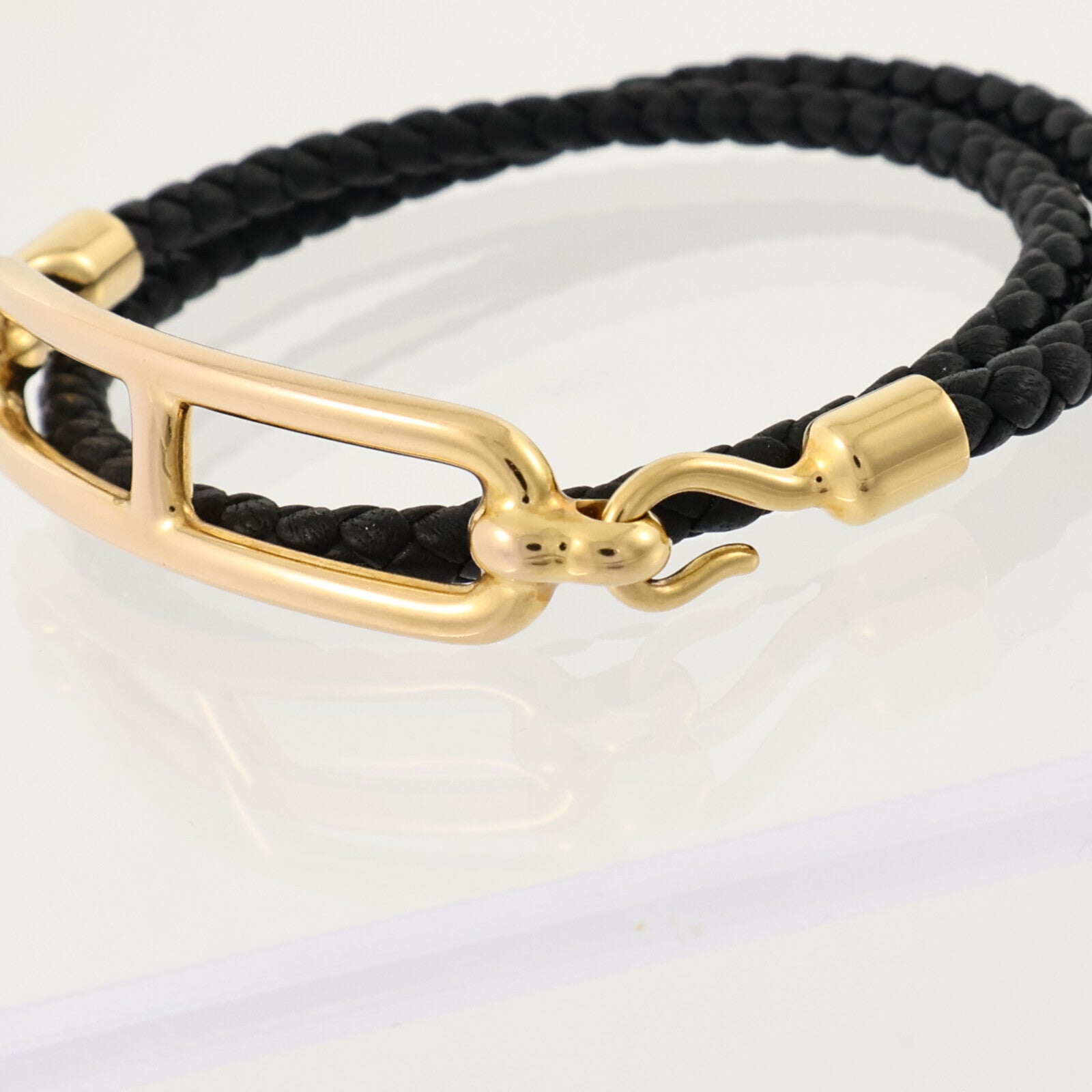 HERMES Swift皮革/金屬Roulis Double Tour手鏈Black