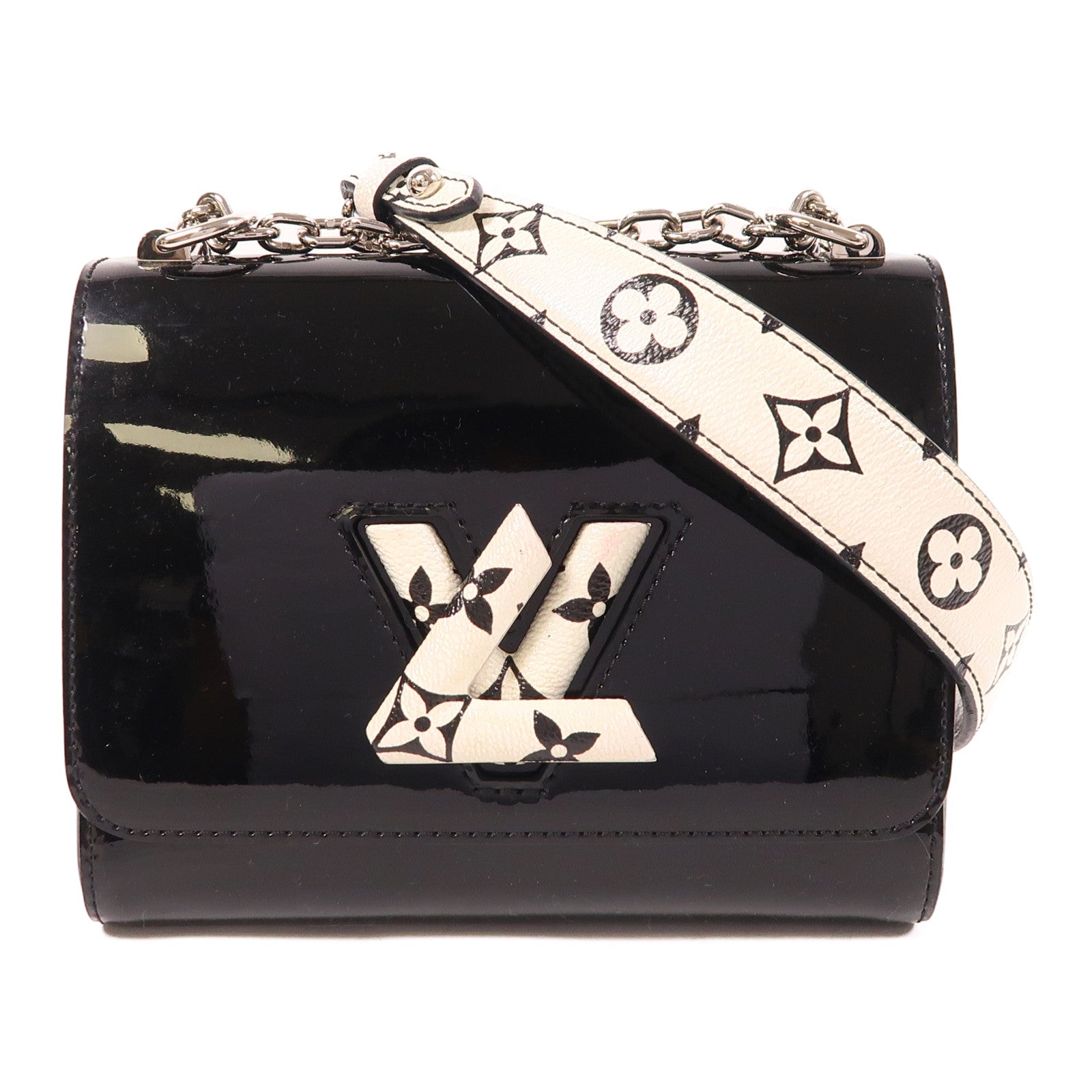 LOUIS VUITTON 漆皮皮革Twist PM銀扣鏈帶肩背袋