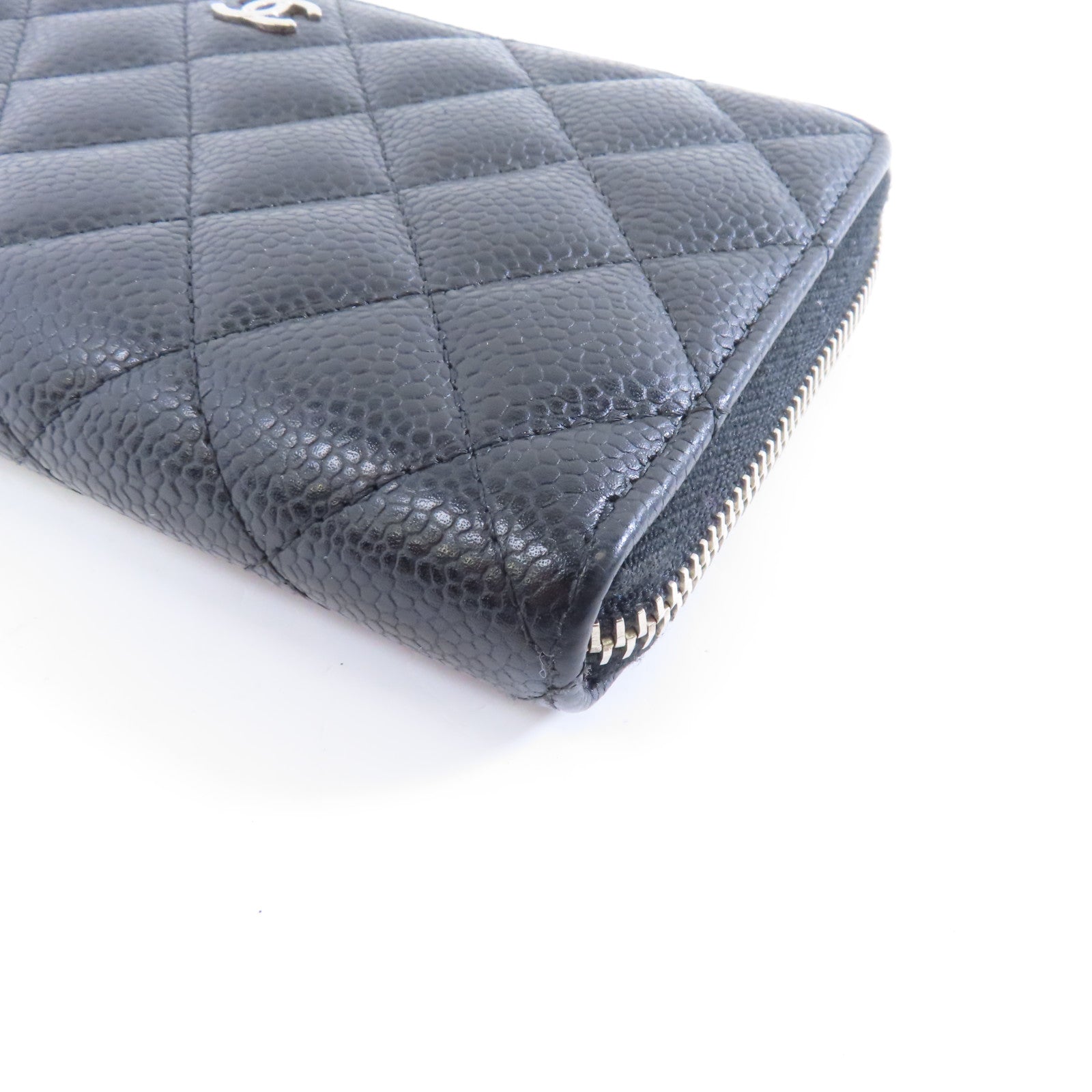 CHANEL 【激減優惠】菱格Caviar皮革Long Zipper銀扣長錢包黑色