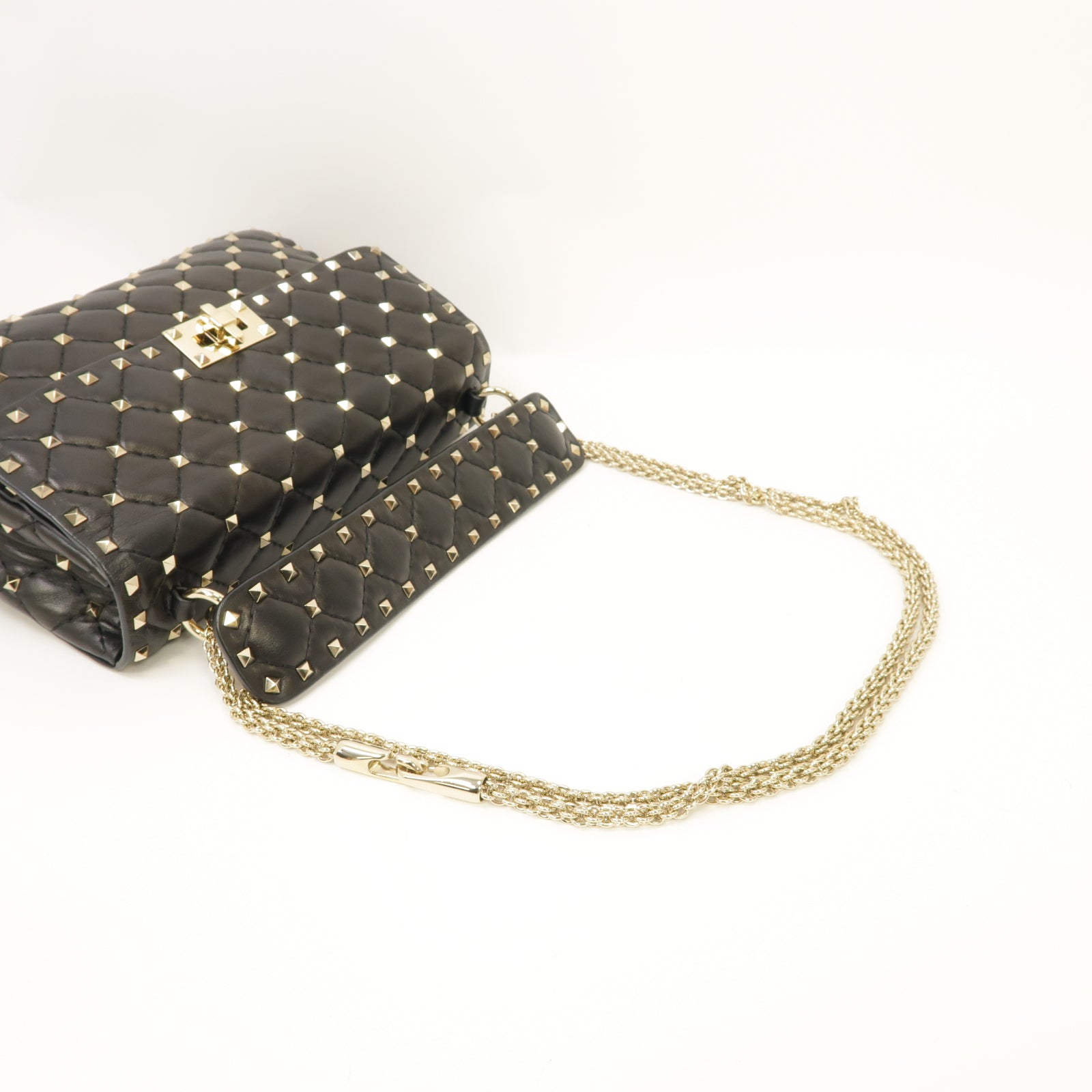 Valentino 牛皮皮革Garavani Rockstud Spike Bag金扣手挽肩背兩用袋黑色