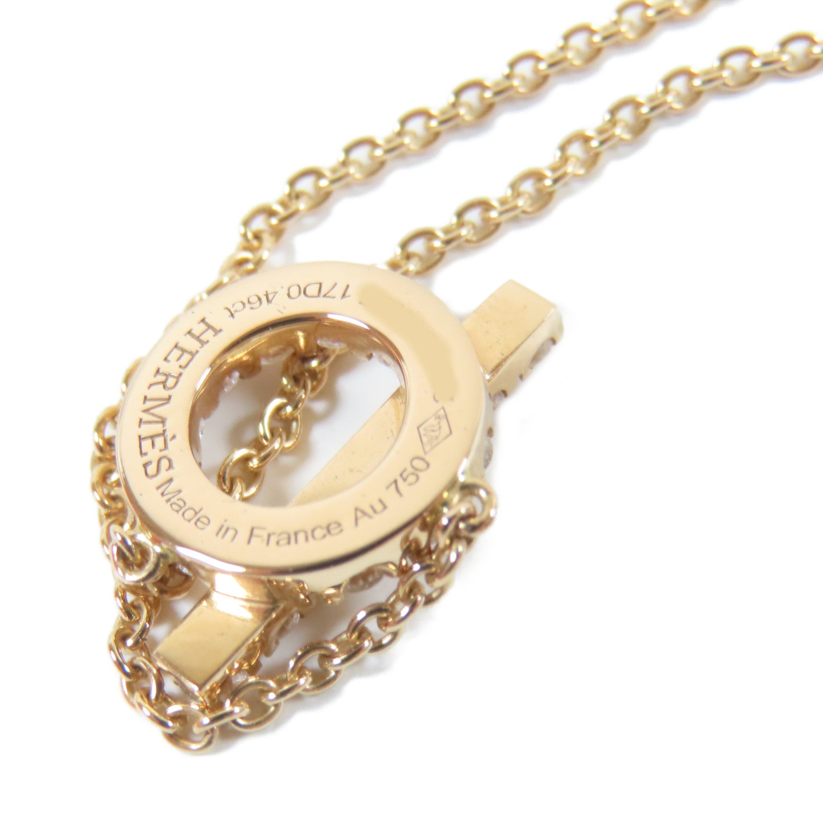 HERMES 18K玫瑰金Finesse Necklace 0.46ct鑽石項鍊#40cm