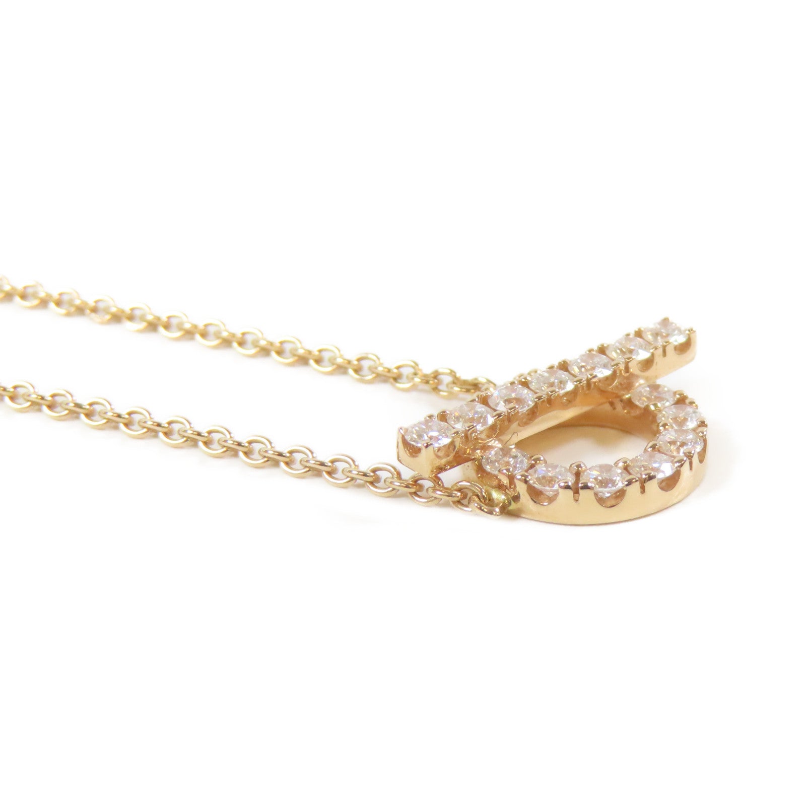 HERMES 18K玫瑰金Finesse Necklace 0.46ct鑽石項鍊#40cm