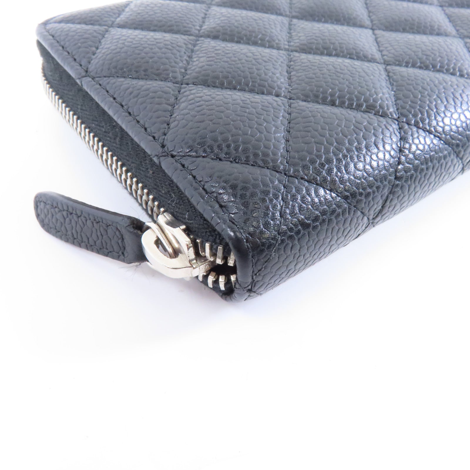 CHANEL 【激減優惠】菱格Caviar皮革Long Zipper銀扣長錢包黑色