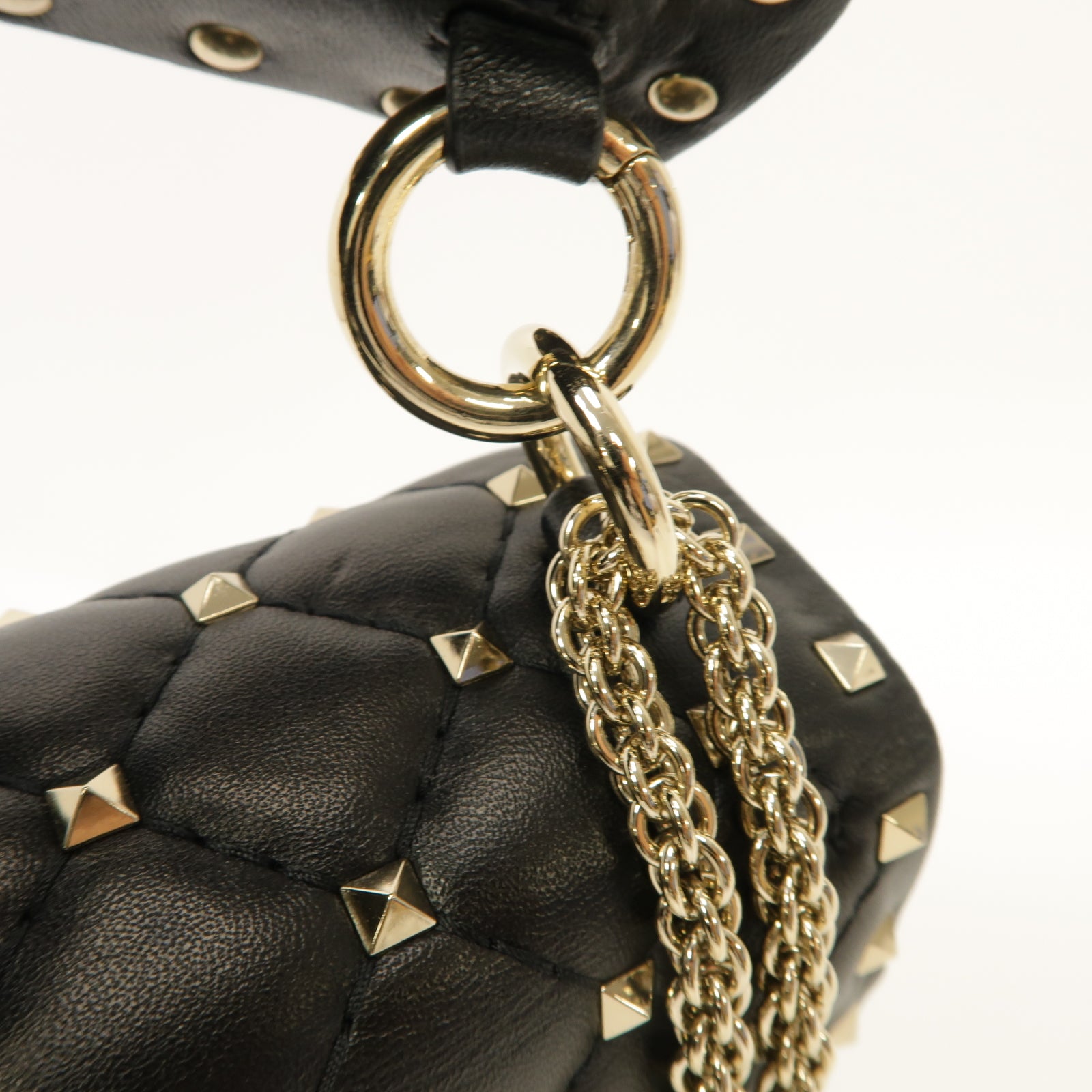 Valentino 牛皮皮革Garavani Rockstud Spike Bag金扣手挽肩背兩用袋黑色