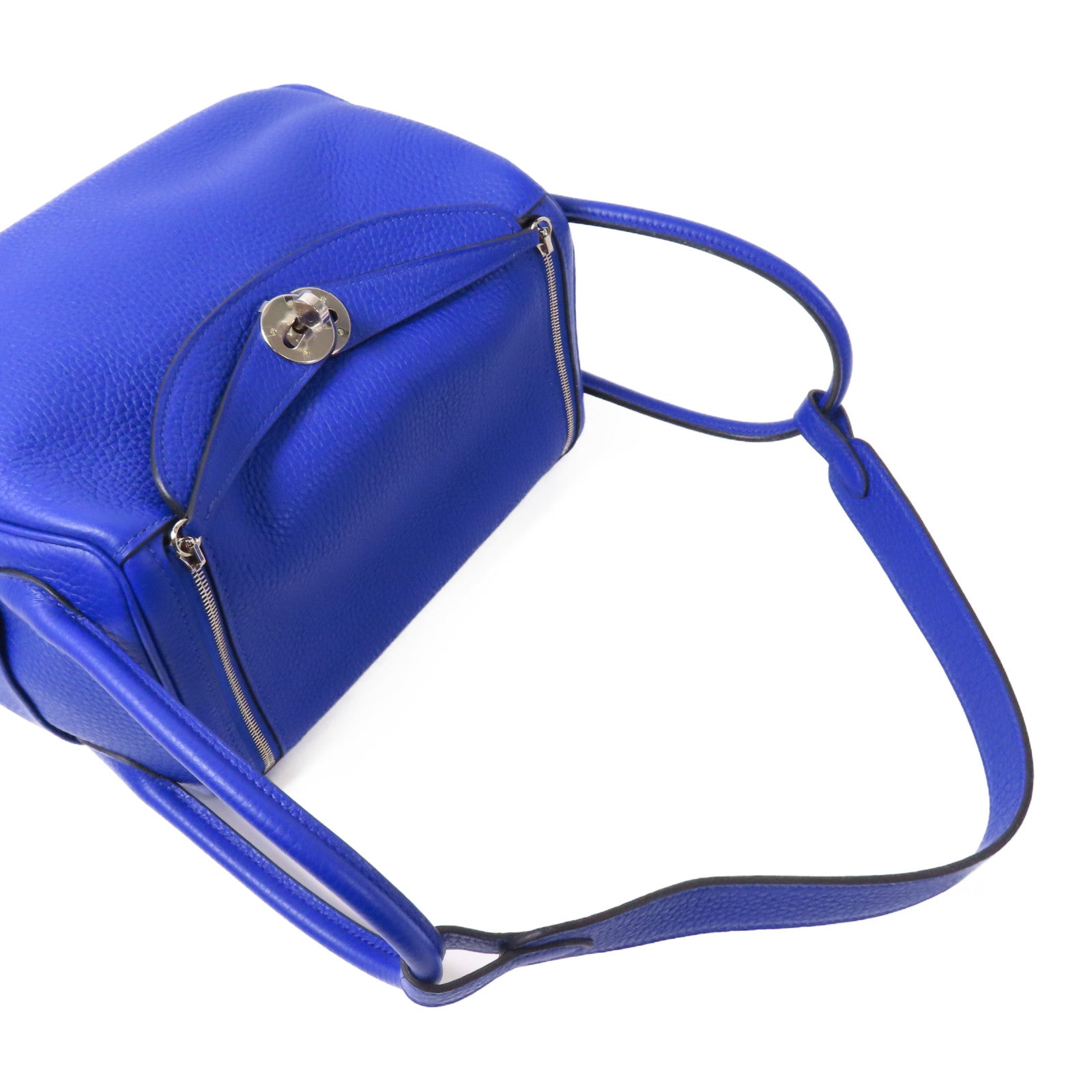 HERMES Clemence皮革Lindy 26銀扣肩背袋Bleu Royal