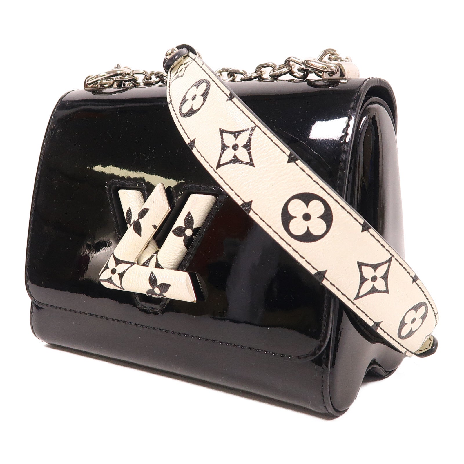 LOUIS VUITTON 漆皮皮革Twist PM銀扣鏈帶肩背袋