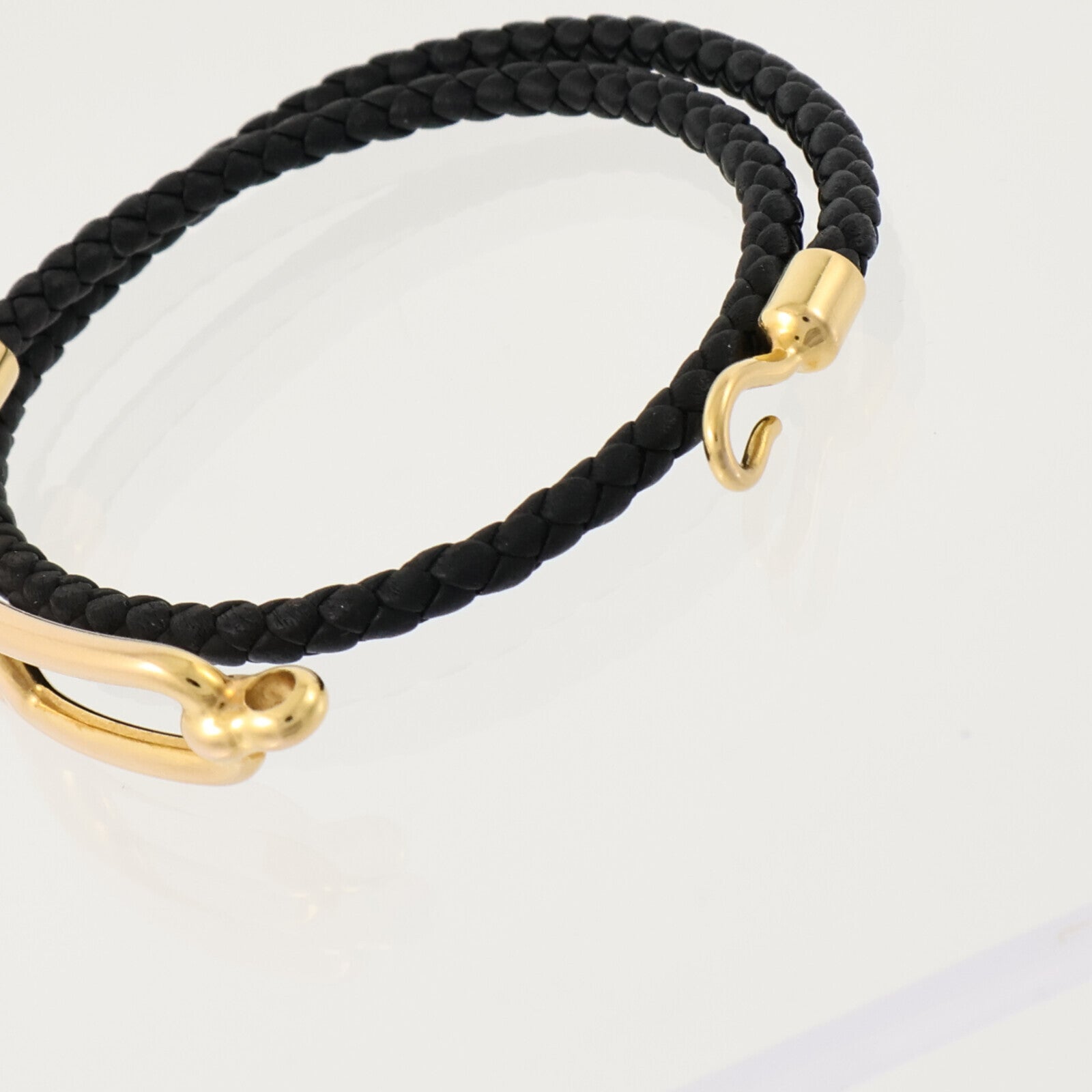 HERMES Swift皮革/金屬Roulis Double Tour手鏈Black