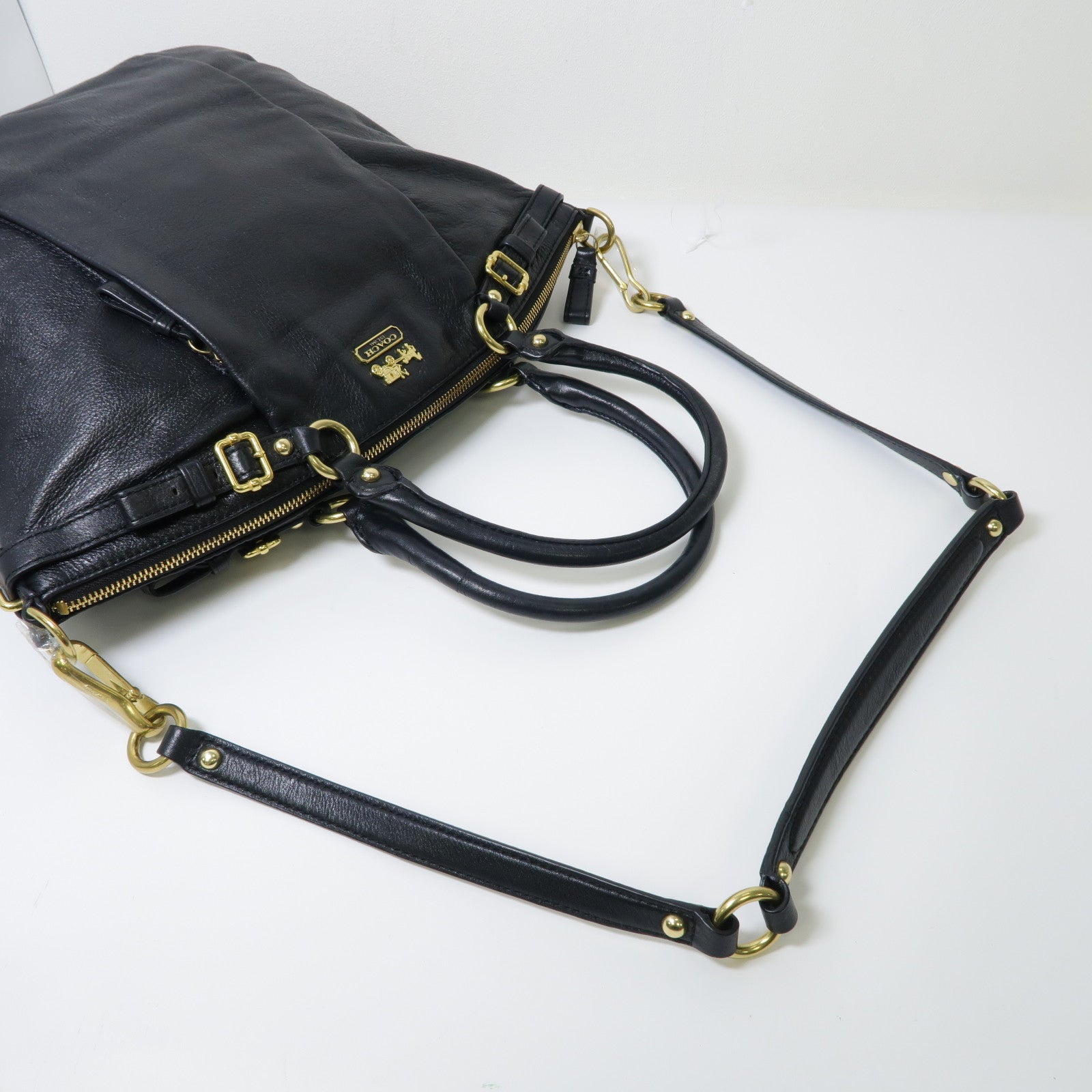 COACH 皮革2 Way Shoulder Bag金扣手挽肩背兩用袋黑色