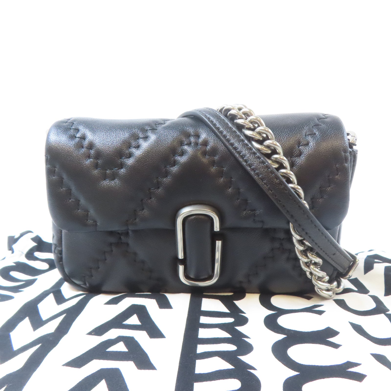 MARC JACOBS 羊皮皮革Shoulder Bag銀扣肩背袋黑色