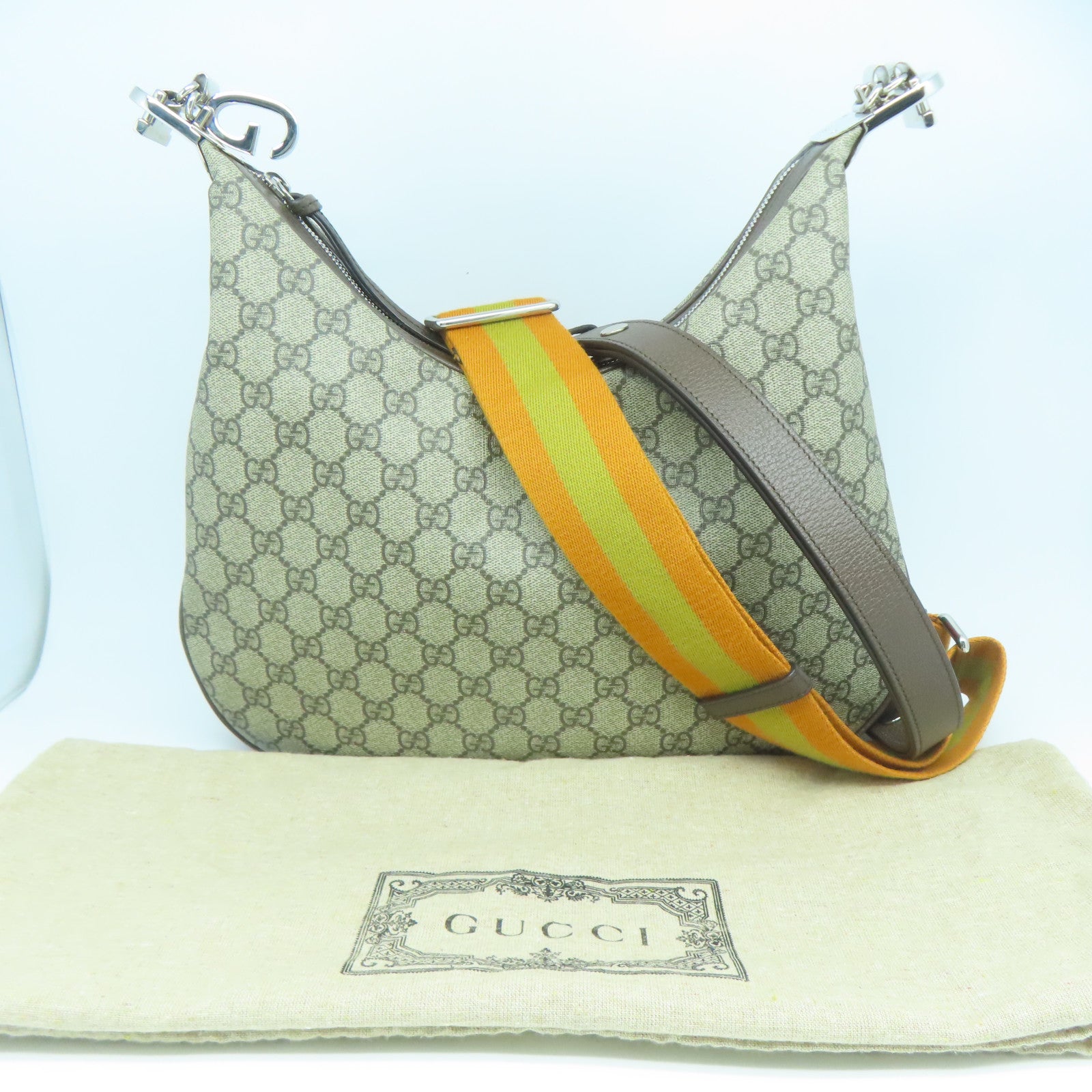 GUCCI 【激減優惠】塗層帆布2Way Shoulder銀扣手挽肩背兩用袋啡色