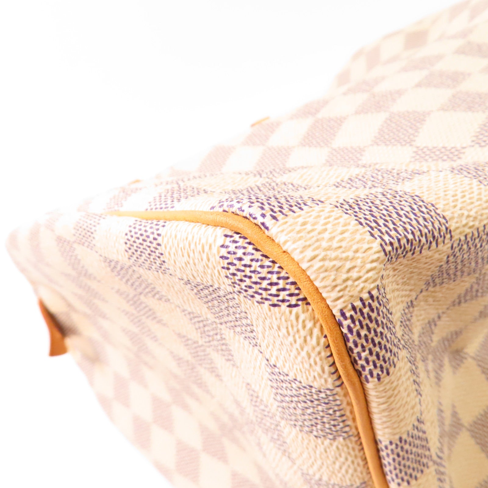 LOUIS VUITTON Damier Azur Speedy 30金扣手挽袋白色