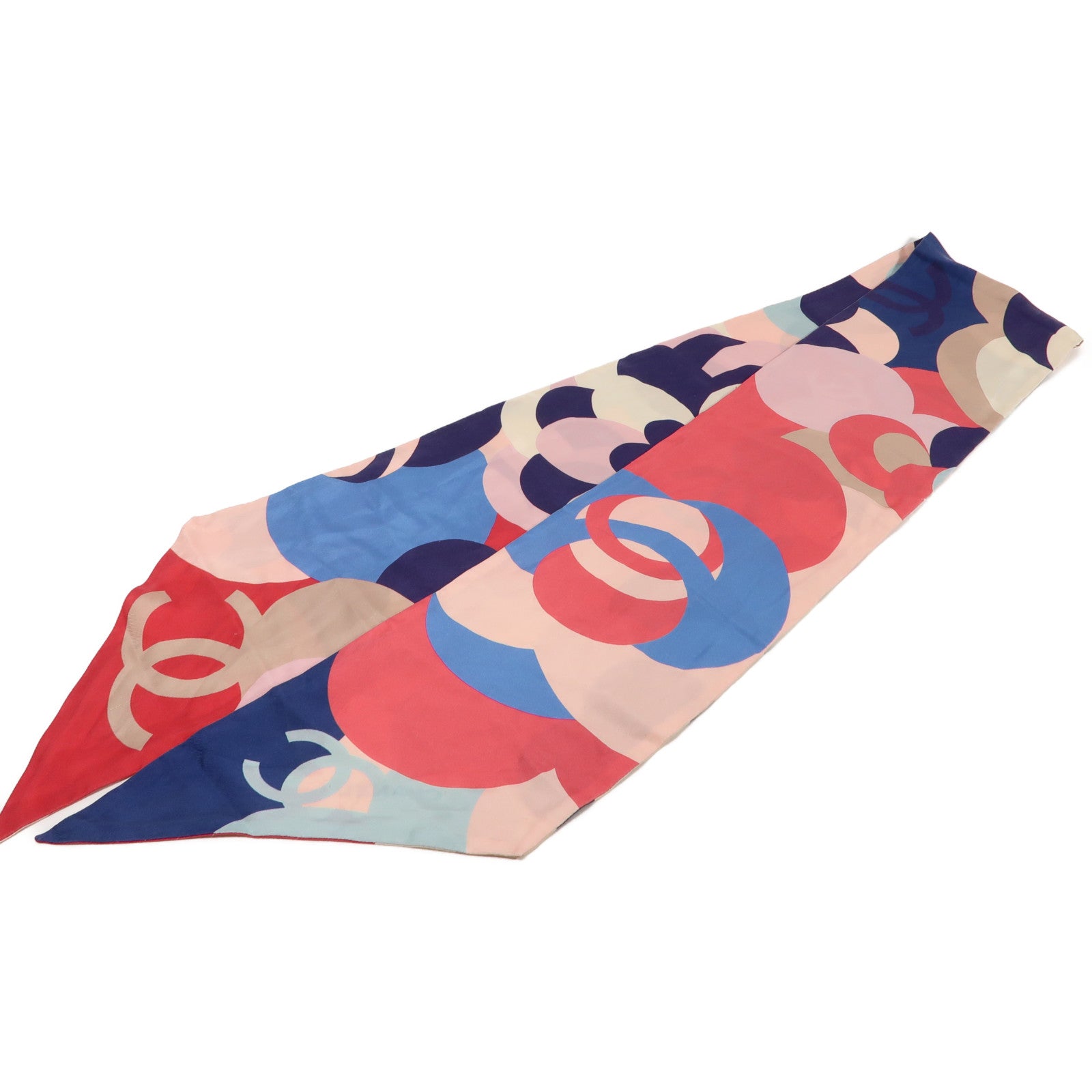 CHANEL 絲質Scarf圍巾粉紅色/藍色/白色