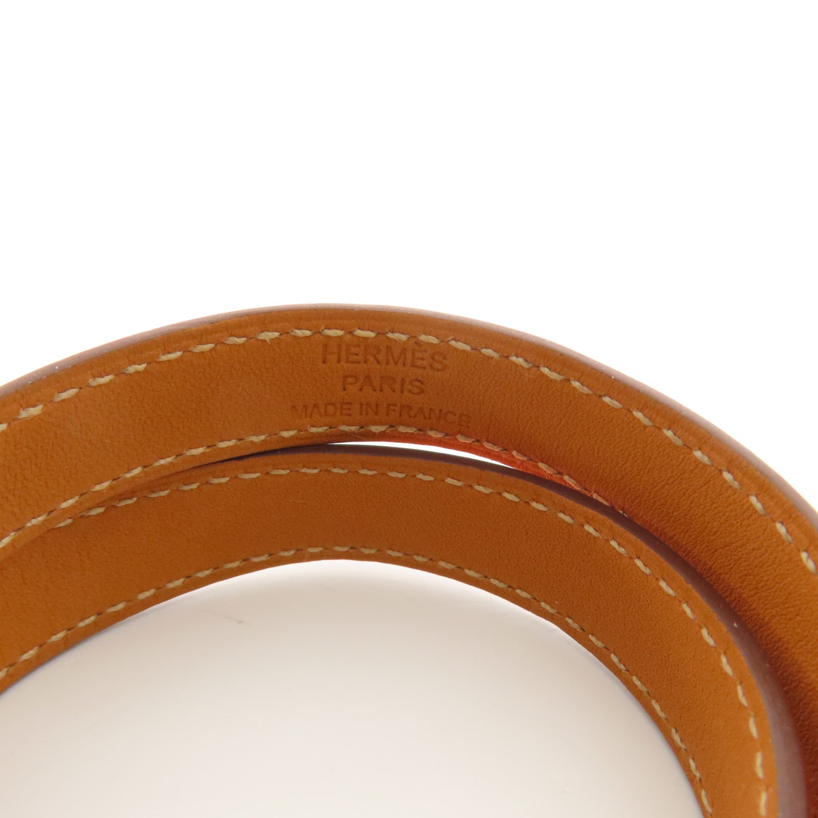 HERMES 牛皮皮革Kelly Double Tour銀扣手帶Feu