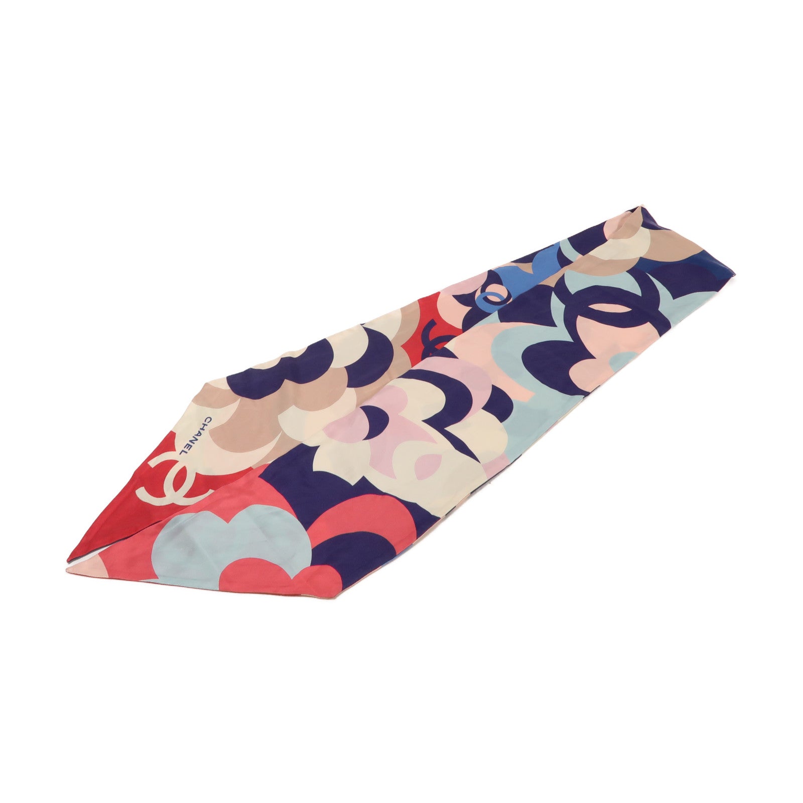 CHANEL 絲質Scarf圍巾粉紅色/藍色/白色