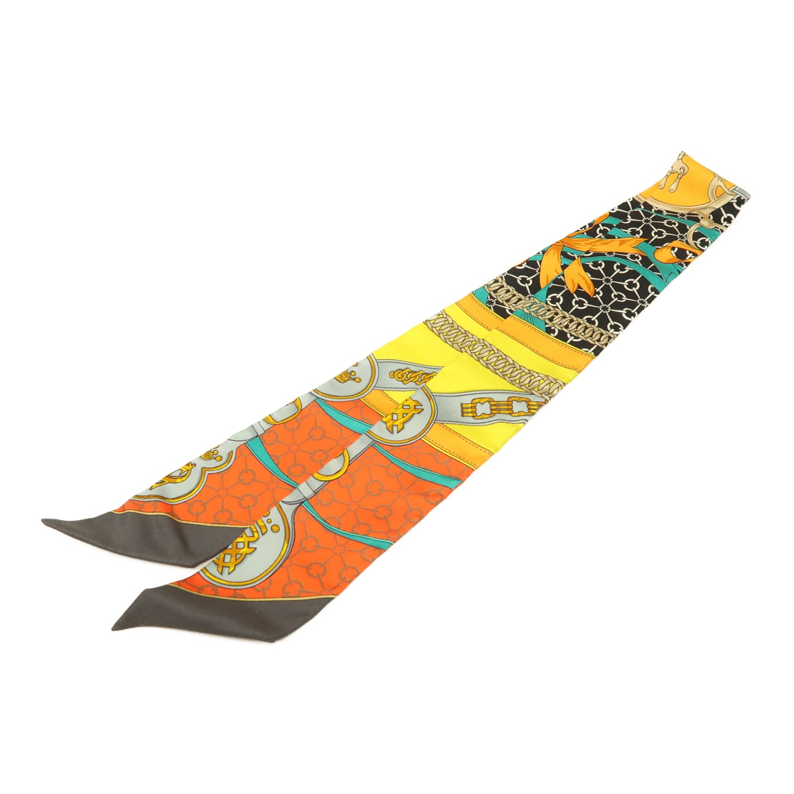 HERMES 絲質Twilly絲巾黃色/橙色/黑色