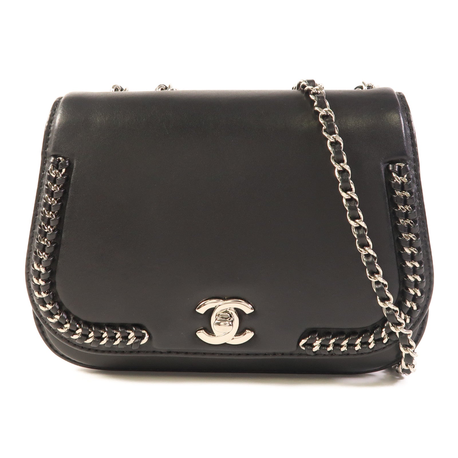 CHANEL CC SHW Chain Shoulder Bag Lambskin Leather Black